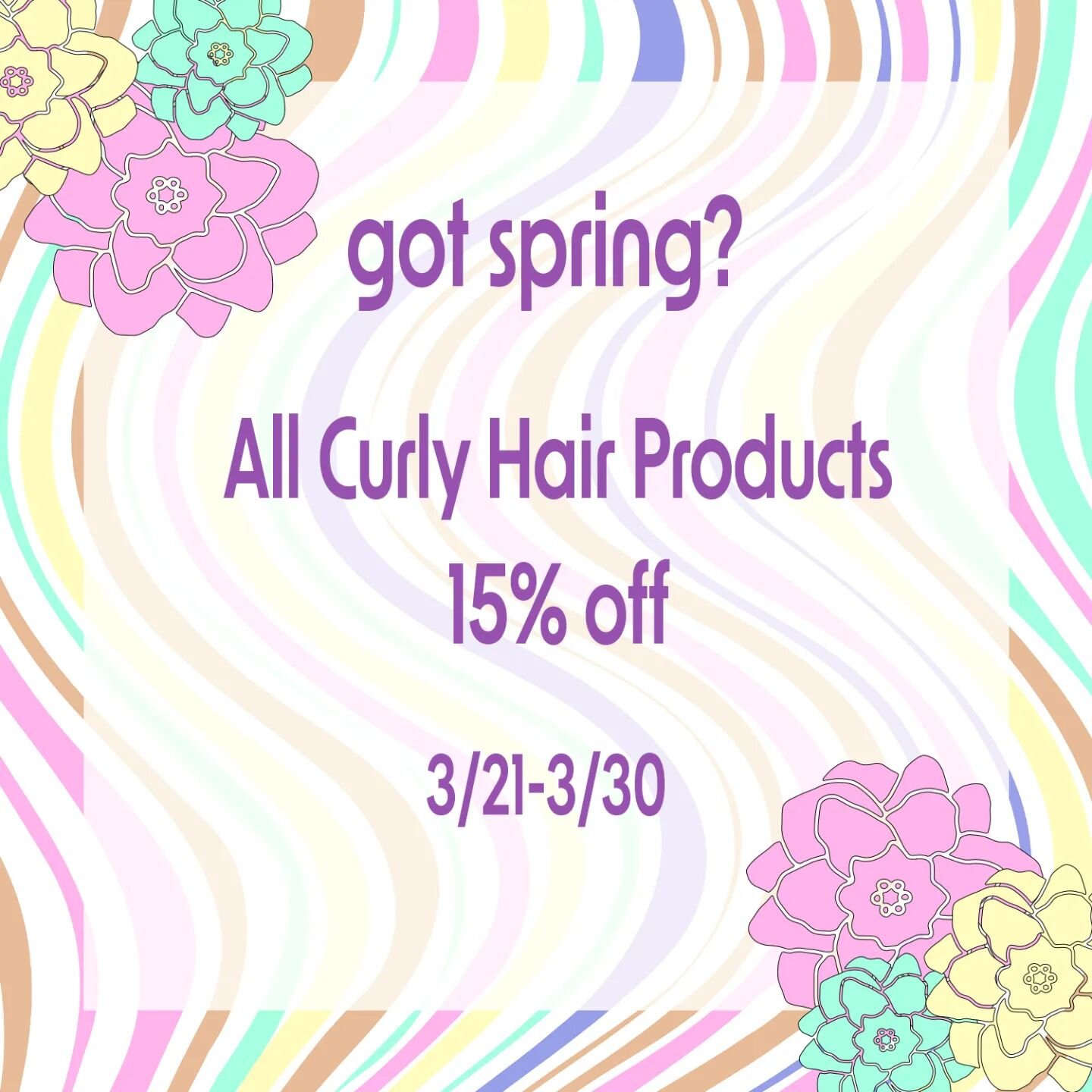 HAPPY SPRING! All of our curly products across all lines are 15% until the end of the month. Spring into the season with some bounce! 

&bull;

&bull;

&bull;
#curlyhairproducts #aveda #randco #unite