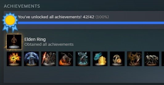 Never really got into Soulslike games before, until @eldenring came along. What a masterpiece of a game. It is also the first game I have ever gotten 100% of the achievements on!

#eldenring #tarnished #gaming #pcgaming #gamer #steam #pcgamer #pcgame