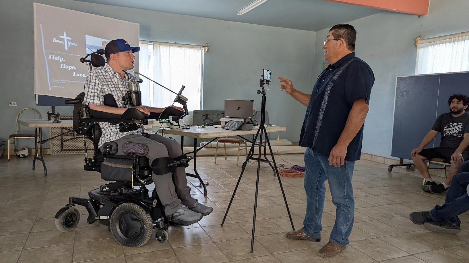 Wes Price shares at dinner with Seminary Students at El Papalote Church in Baja, Mexico