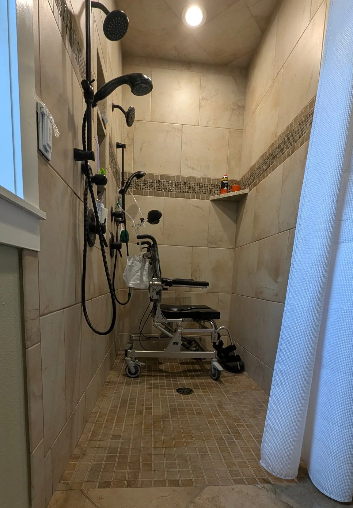 71 in. x 45 in. Walk in Wheelchair Accessible Shower with Two Shower Heads