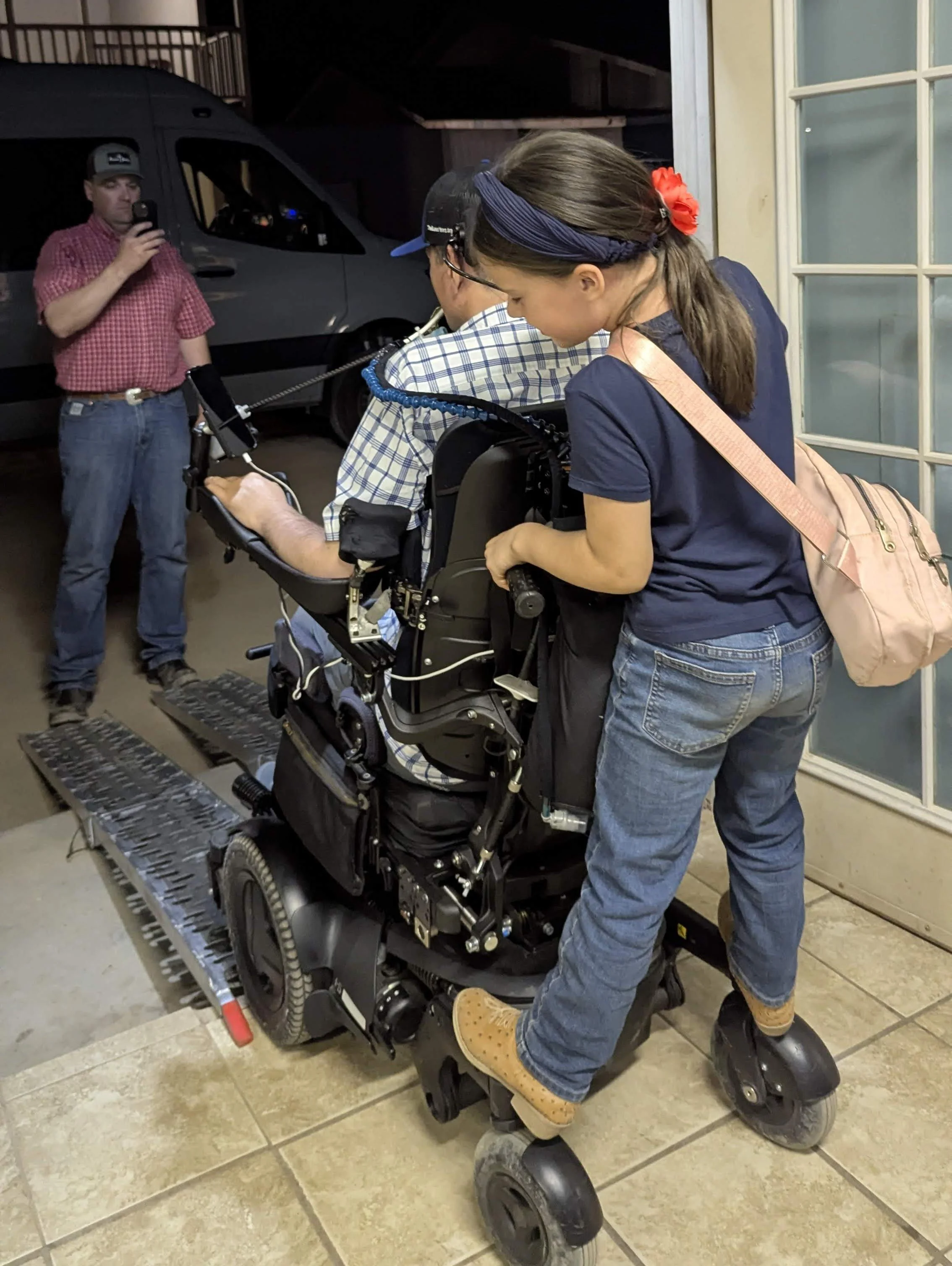 Aviyah caught a ride with Wes after a dinner at the seminary school. Before going up or down the steep ramps she would cheerlead and say, "Come on, punch it pickles!"
