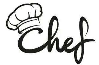 Drawing of a gourmet chef's hat with the word 'chef' in cursive lettering.