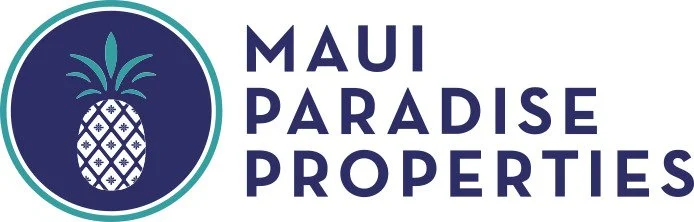 Maul Paradise Properties logo in blue featuring pineapple in solid circle.