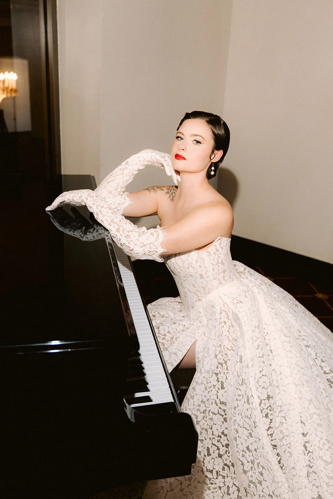 Minimalist high-fashion bridal gown portrait at Duchess Bridal, Greensboro designer selection