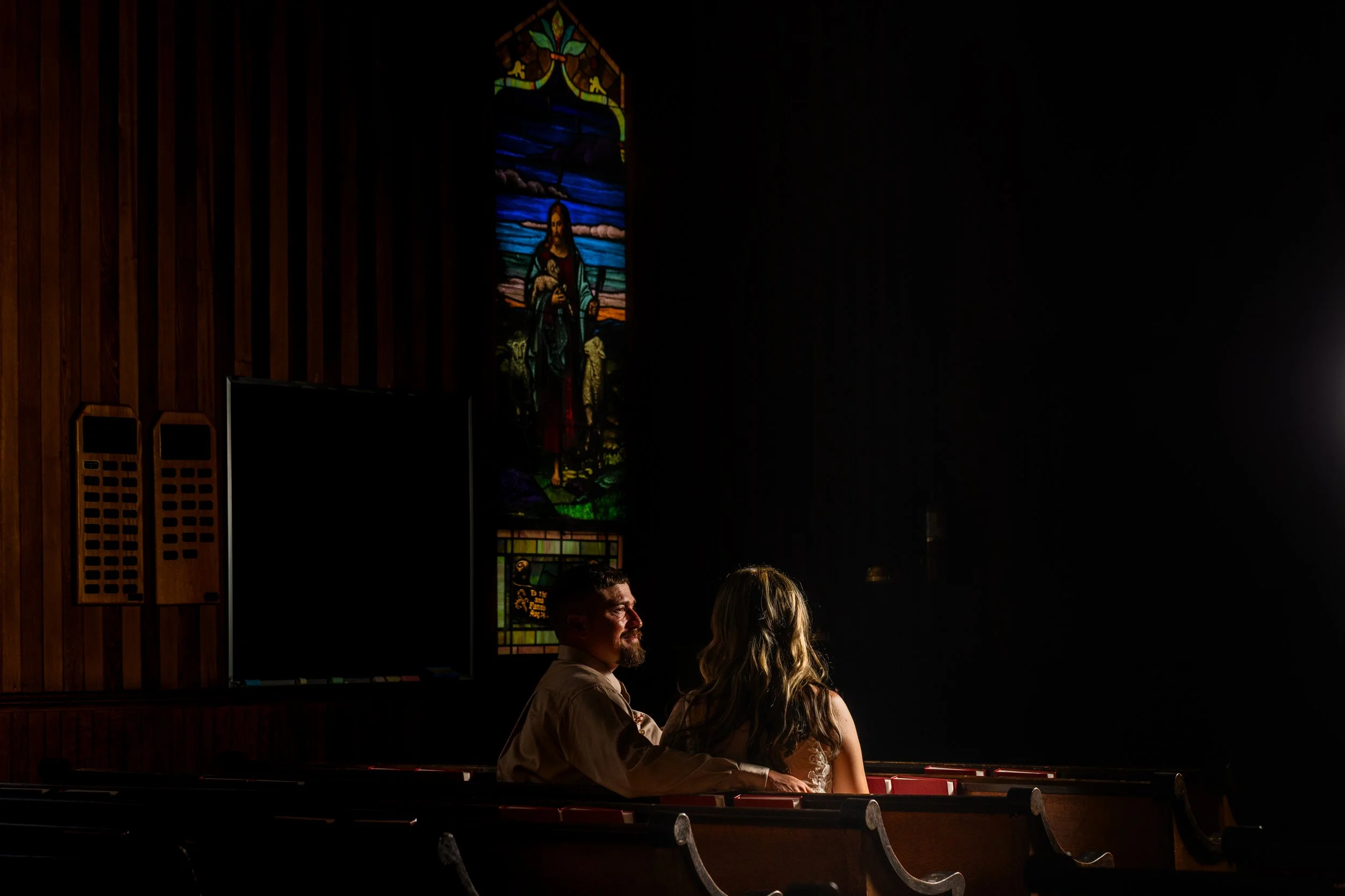 The happy couple sitting at this church in West Virginia.