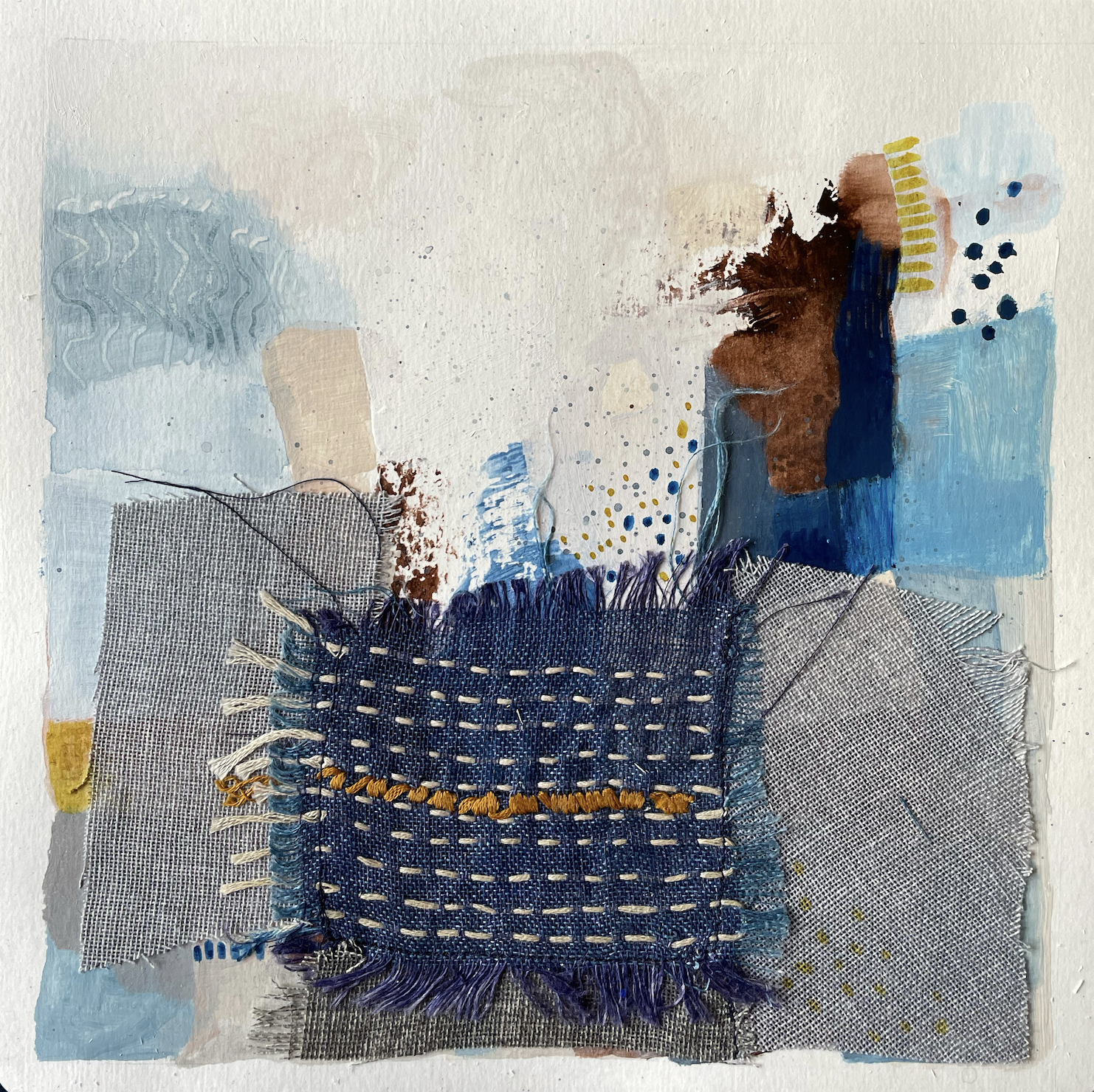 PUNTADA AZUL I_Acrílico y textil sobre papel_22cmx22cm