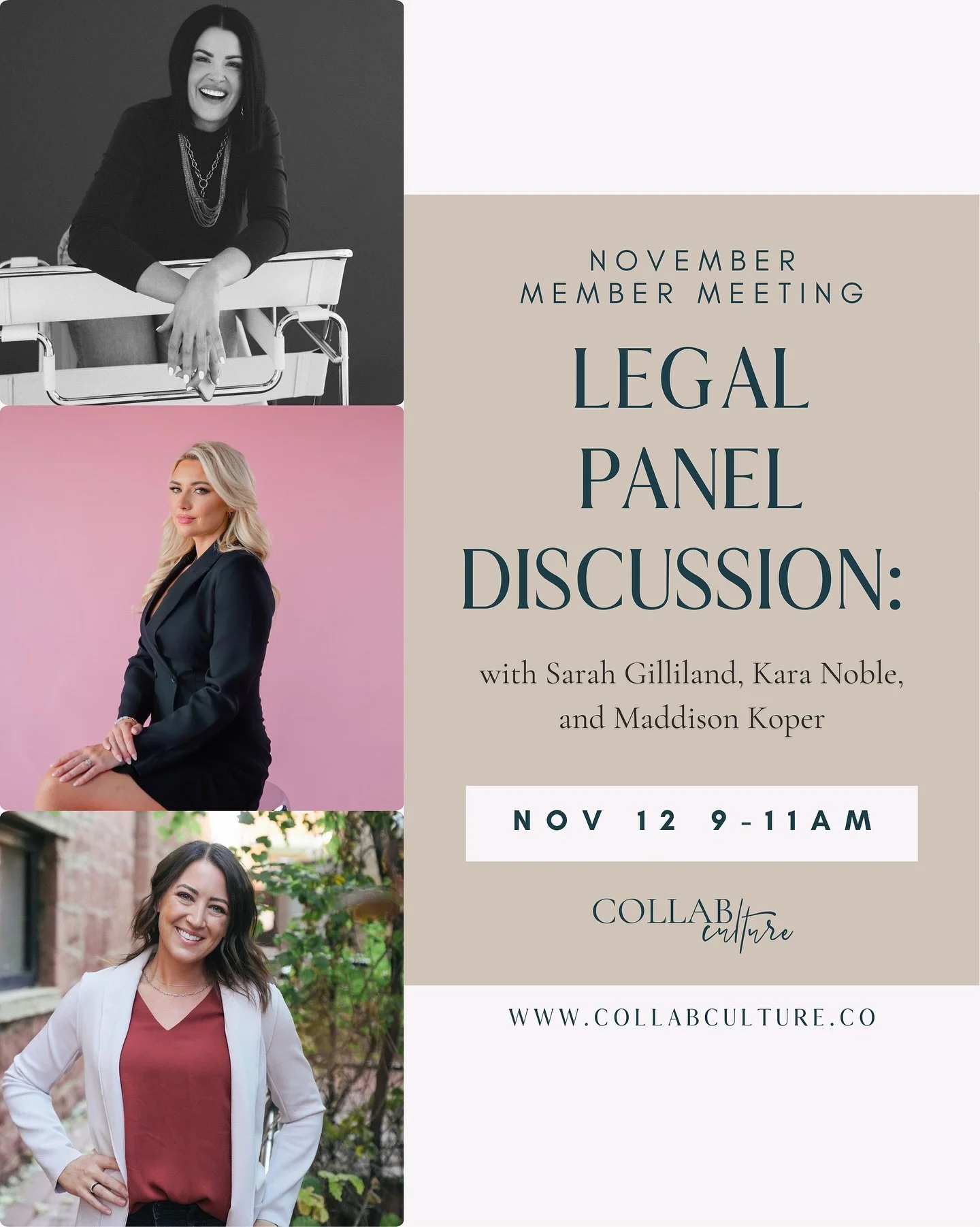 Join us for our All-Member In-Person Meeting on Wednesday, November 12th from 9&ndash;11 AM!

This month, we&rsquo;re bringing you a dynamic legal panel featuring three incredible powerhouse women. They&rsquo;re ready to dive in, share insights, and 