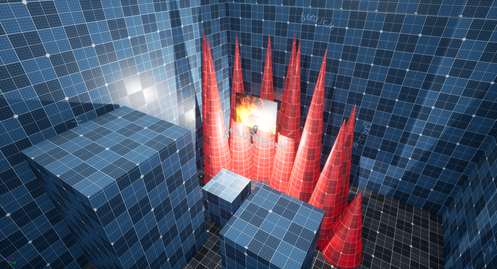 Initial blockmesh of the second testing room, where initially there was a fire the player could only pass in solid state.