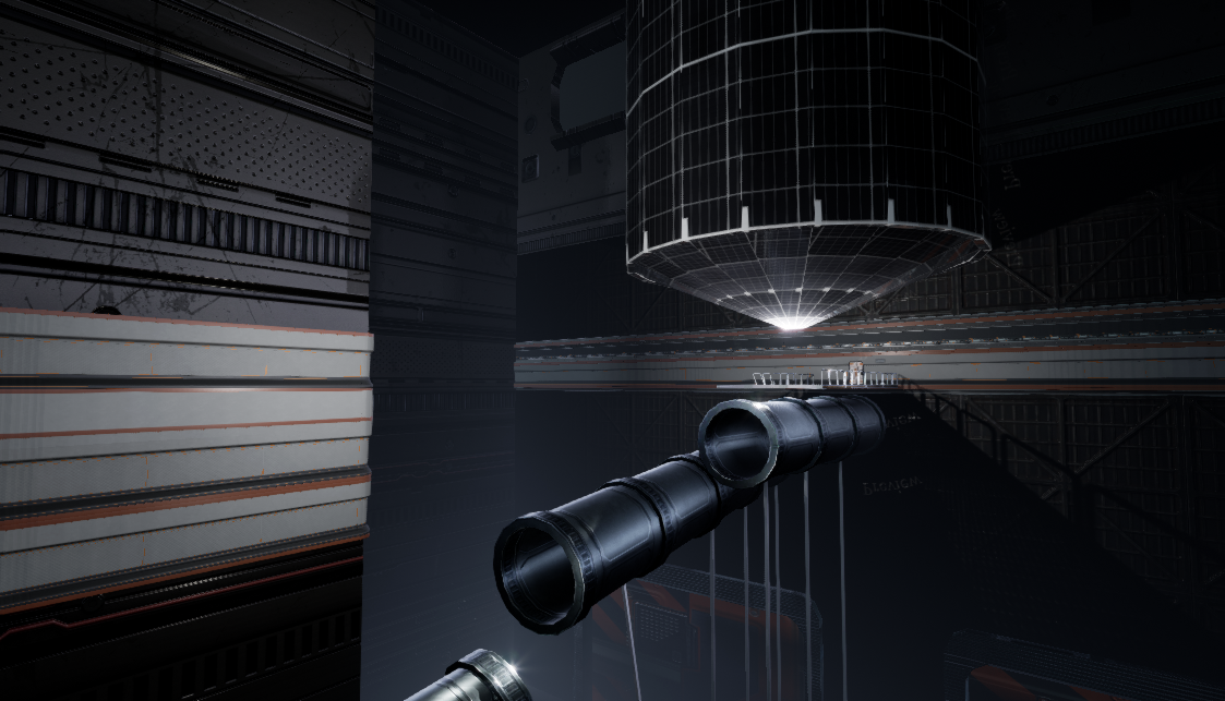 The end of the heater, and the pipe rolling segment over a large, bottomless pit nearing the end of the containment facility.