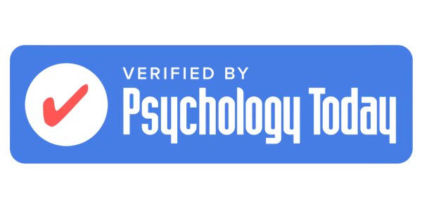 The logo for PsychologyToday, an online therapist directory. Includes a checkmark and states, "Verified by PsychologyToday" with a link to the directory profile for Julia Tehovnik, LCPC
