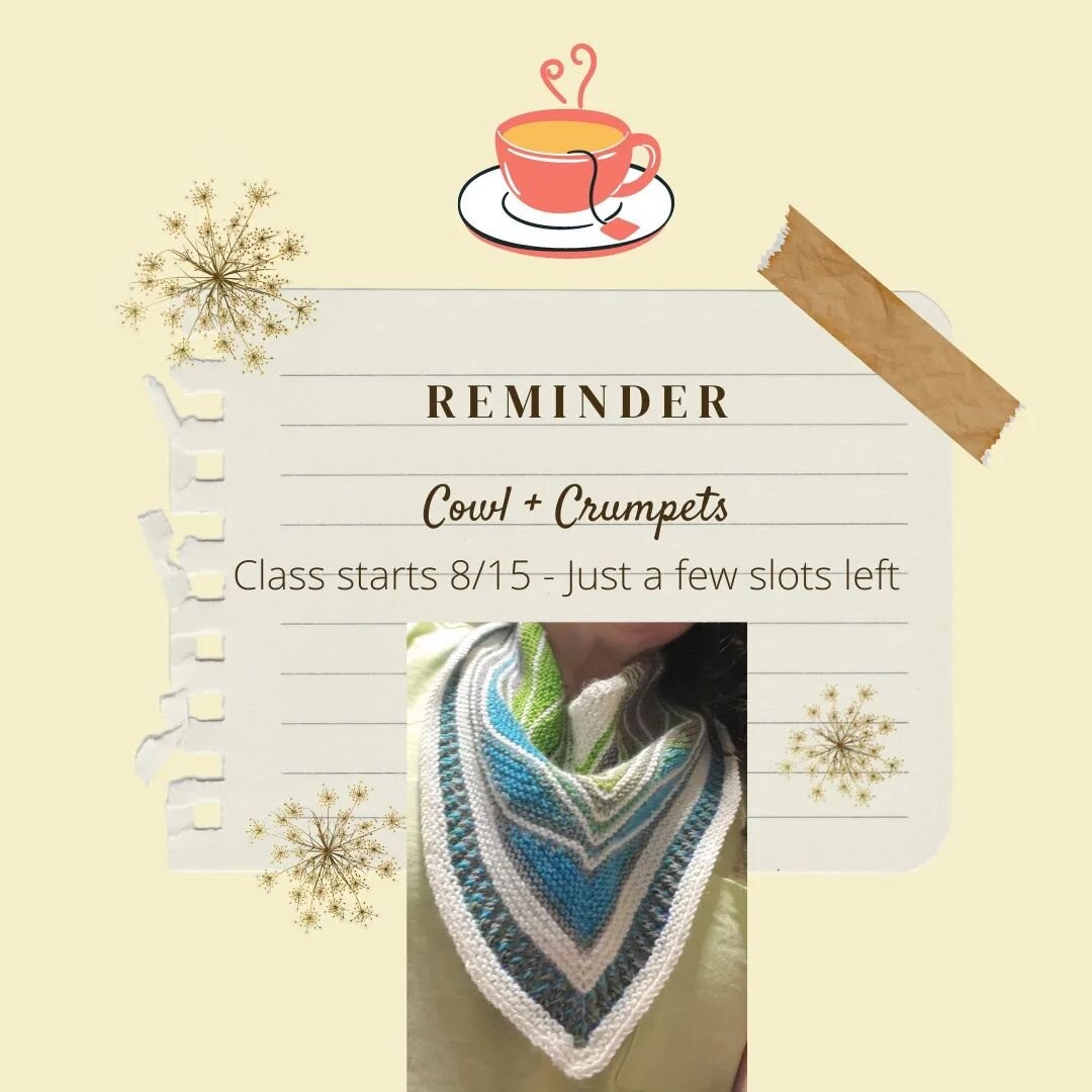 Just a few slots left and begins 8/15.

We will cover so many elements in this course. Short rows, garter tabs, increases and many more.

The Butterfly Cowl is a beautiful project all on its own, but is a primer for the Butterfly Shawl. Perfect for y