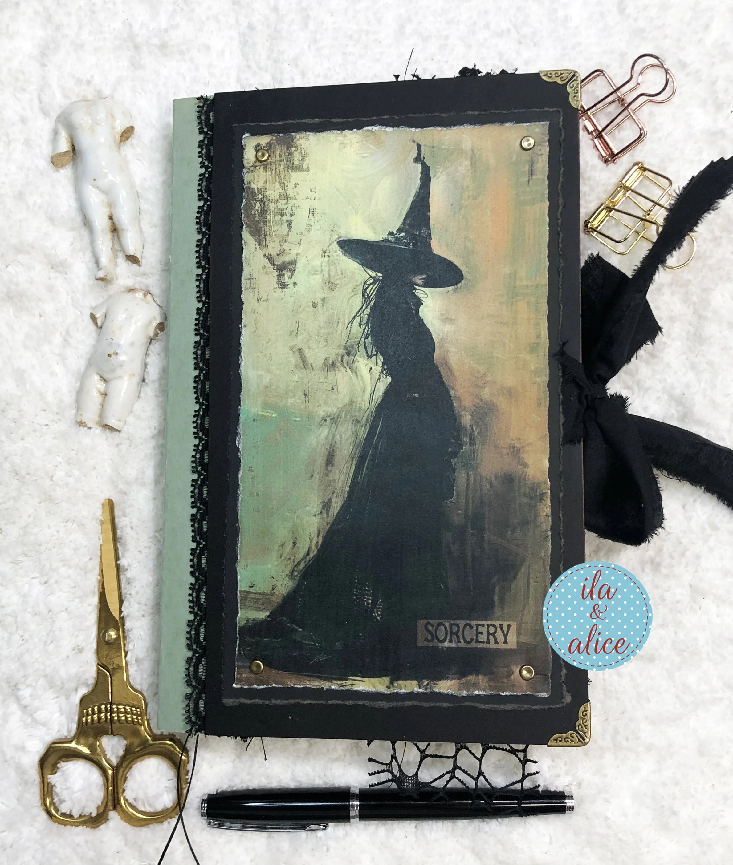 Dark Gothic Witch Halloween Junk Journal Cover