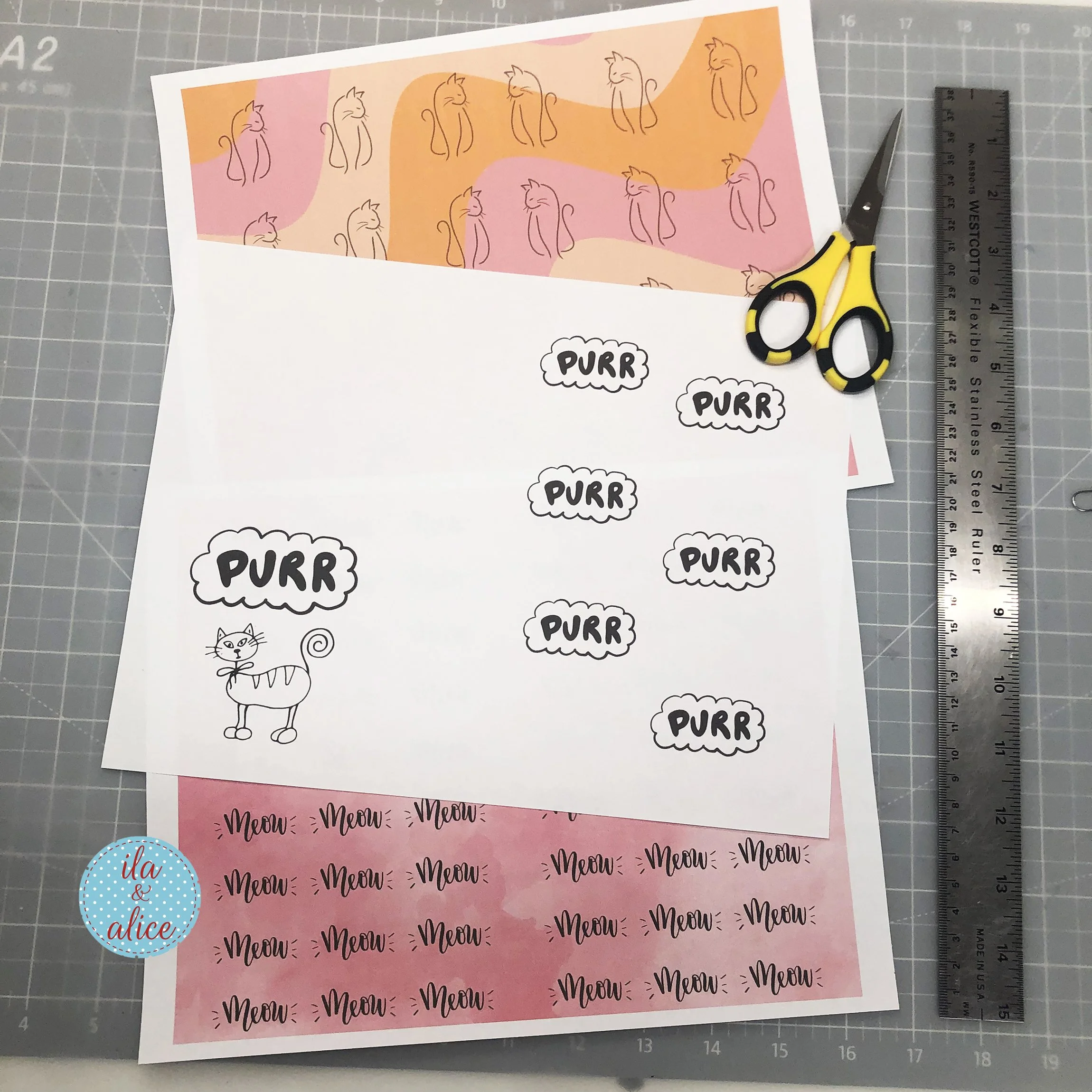 Pink Cat Digital Paper for Junk Journals, Collage