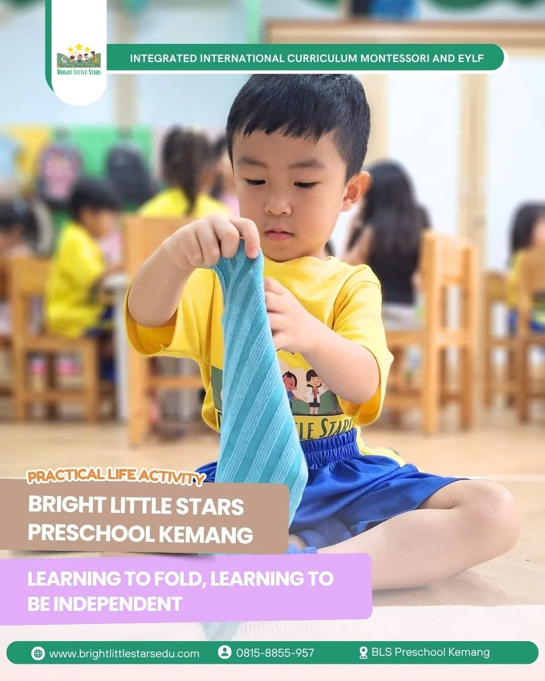 learning to fold practical life activity at bright little stars preschool and kindergarten kemang