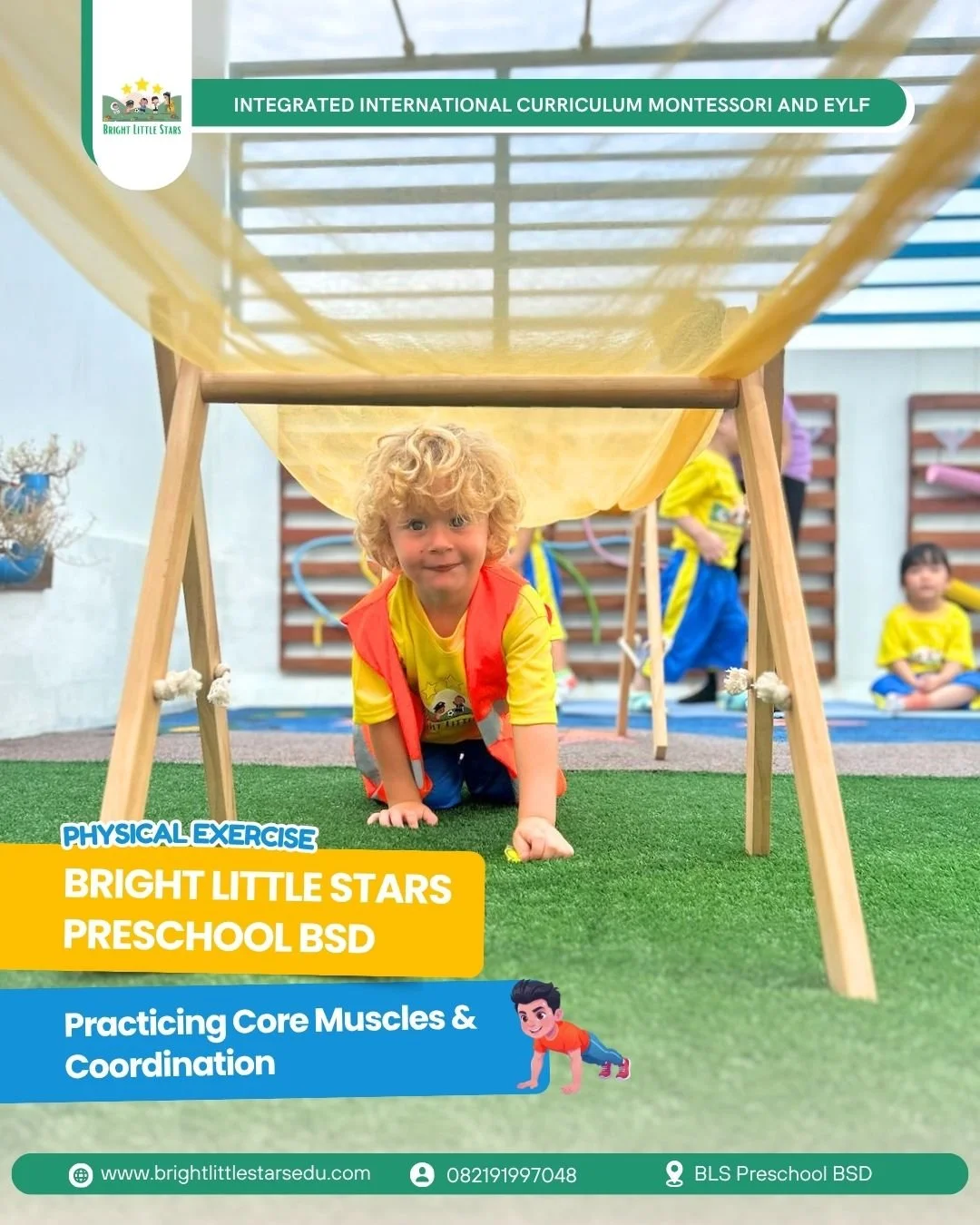 building core strength and coordination through physical activities at Bright little stars preschool BSD