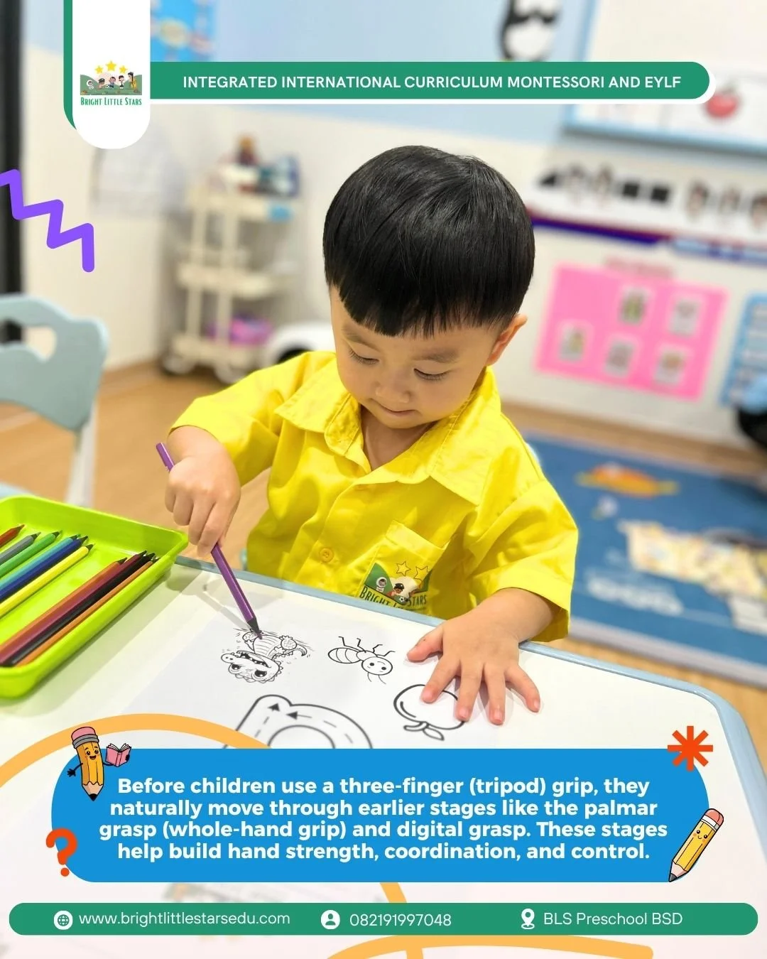 early stages of pencil grip development process in bright little stars preschool BSD