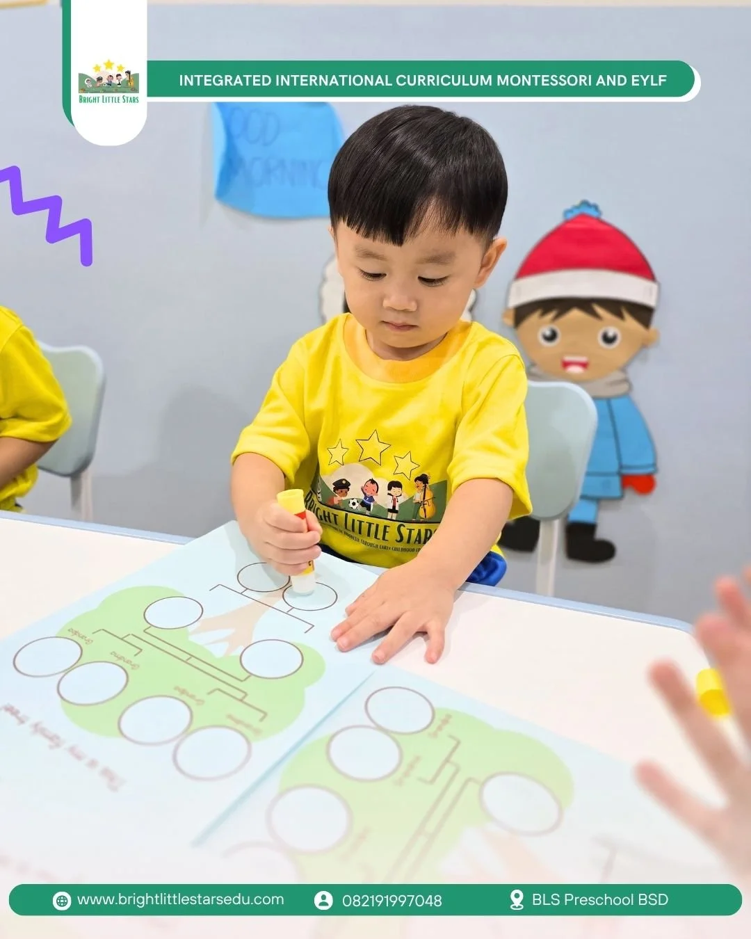 developing focus and motor skills through family tree activities in bright little stars preschool BSD