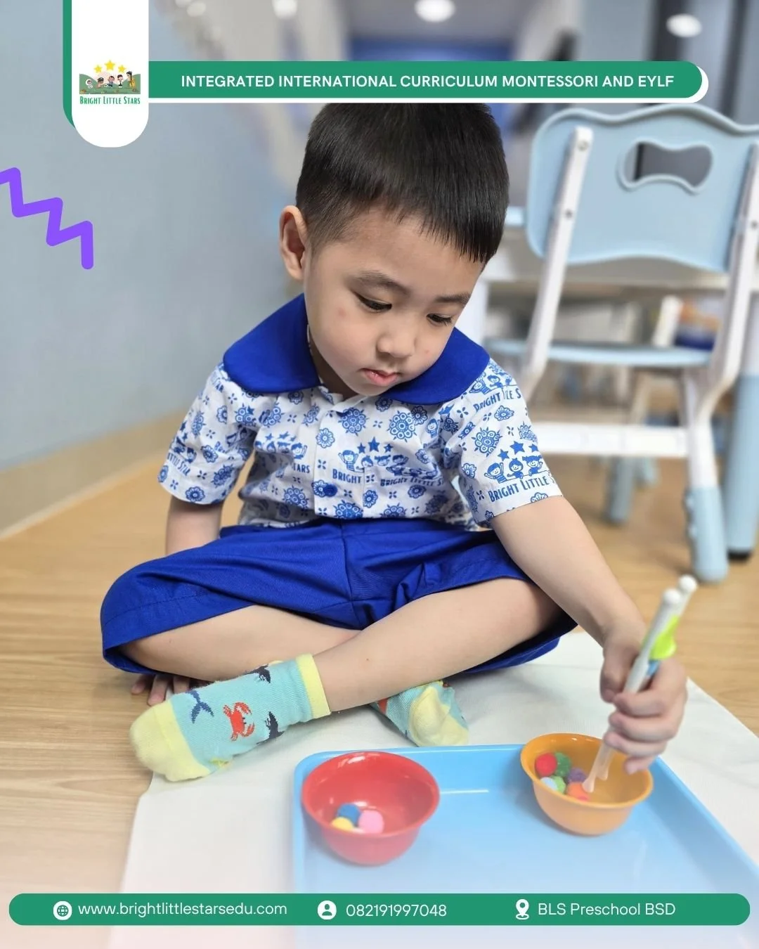 encouraging patience, concentration, and independence through chop stick activity at bright little stars preschool BSD