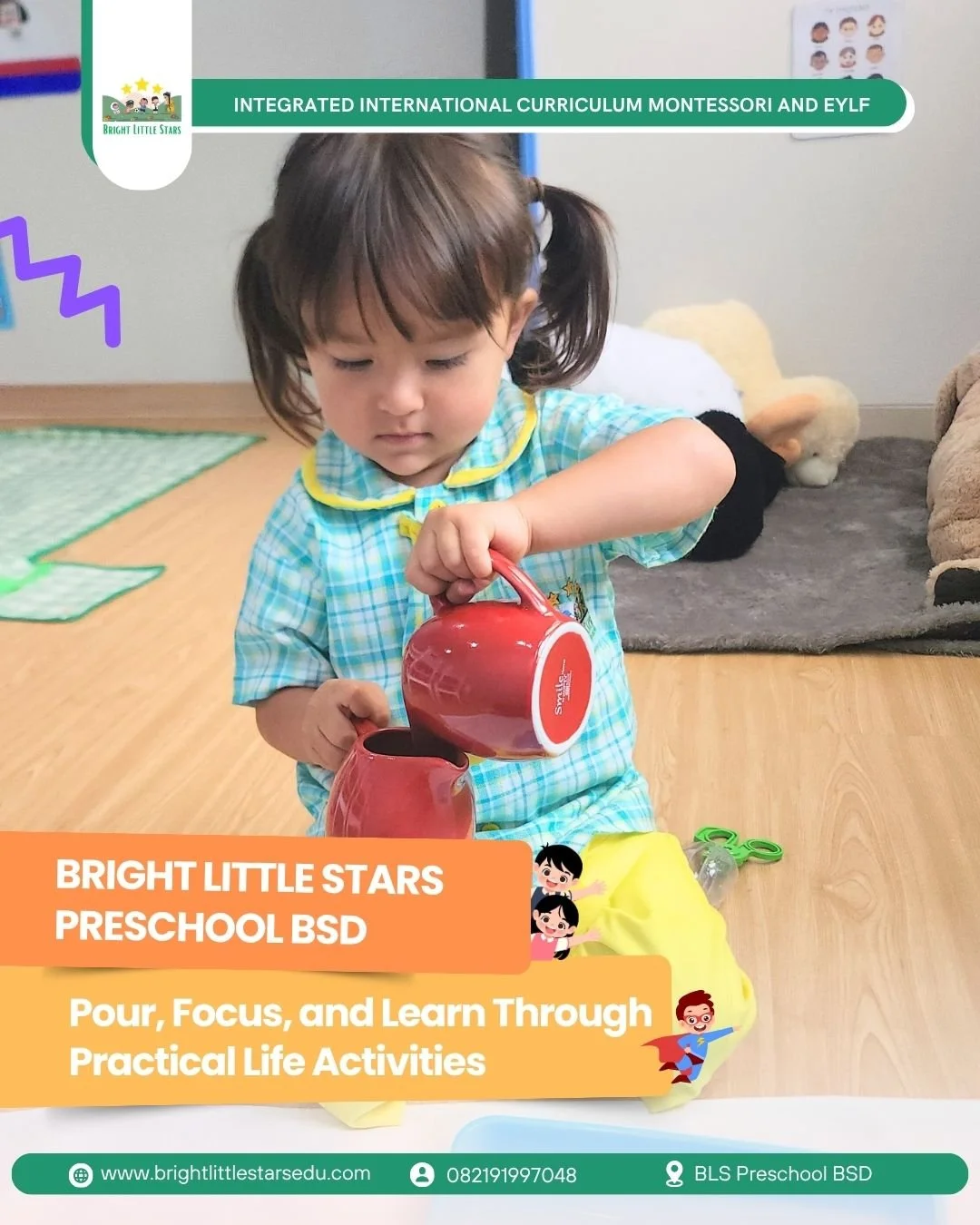 learning through practical life activities in bright little stars preschool BSD