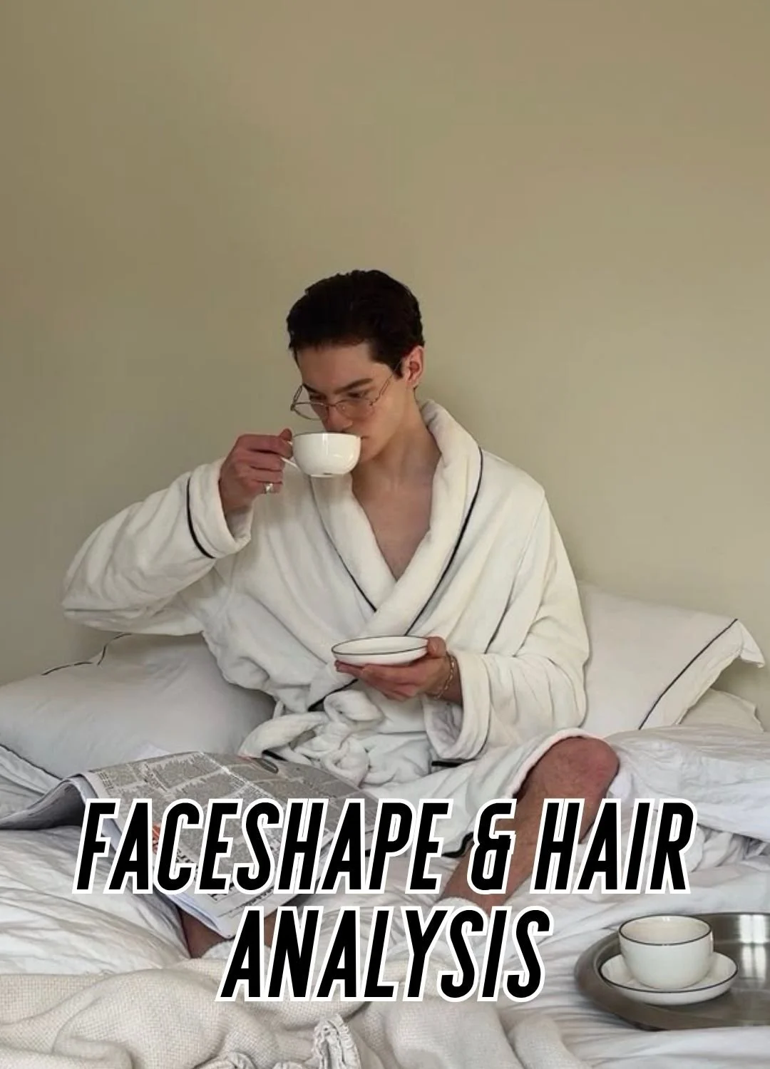 Man in a robe reading in bed, representing face shape and hair analysis used to guide personalised haircut and grooming recommendations