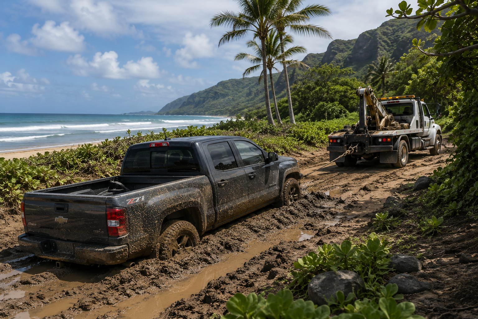 Stuck in Sand or Mud: How Recovery Works on Oahu's Beach and Back Roads