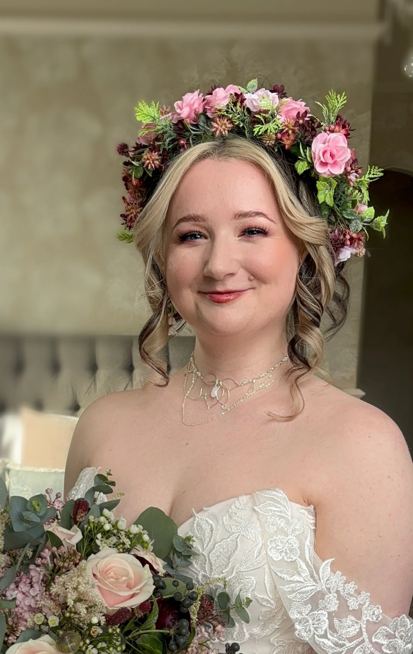 Soft glam bridal makeup look created by a professional wedding makeup artist in Wigan