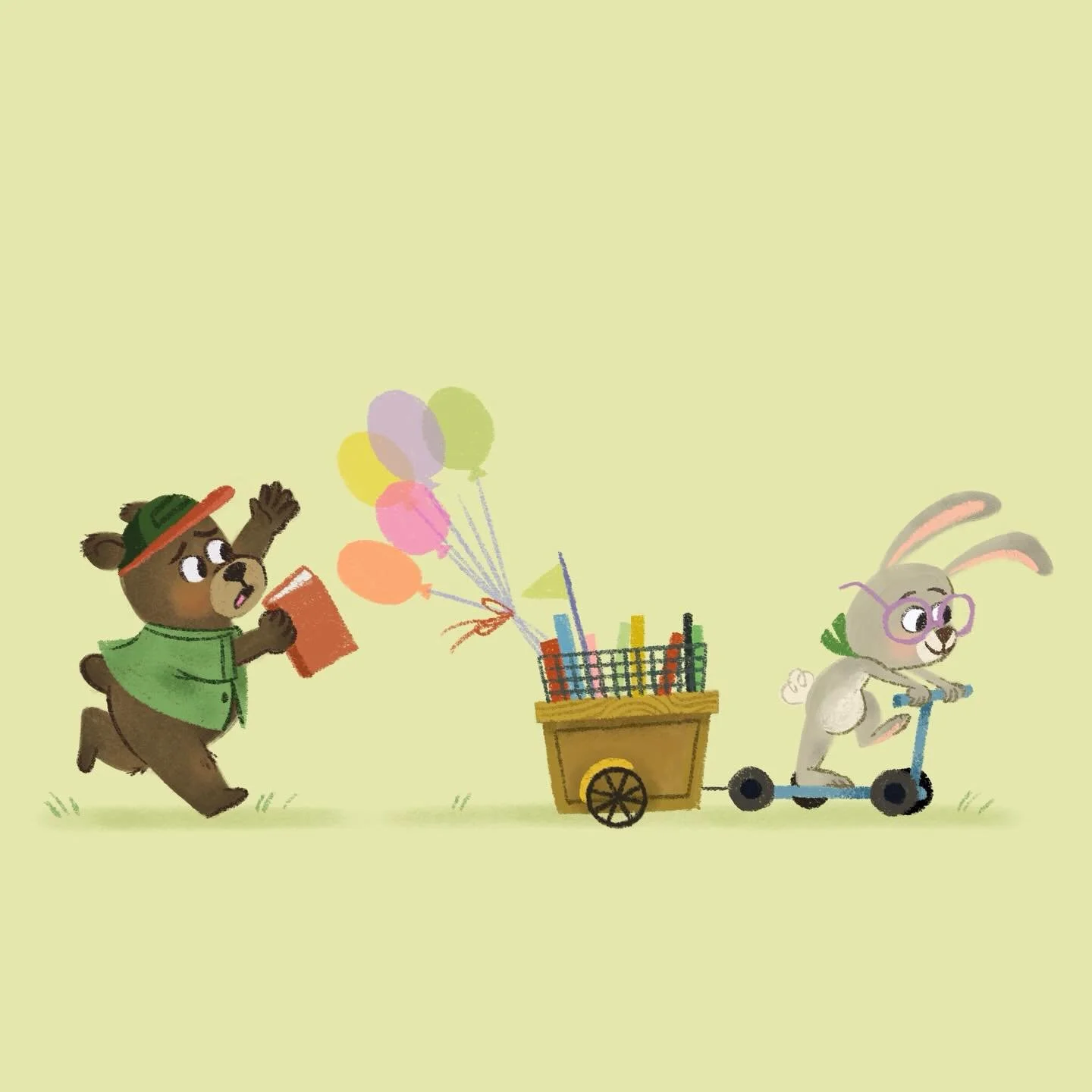 My version of @elizabeth.leyk.illustration DTIYS 10K! Thank you for creating such a fun challenge, this was so great to join!😍🐻🐰🛴 Follow my process in the video at the end 
#elizabethleyk10kdtiys #dtiyschallenge #picturebookillustrator #drawingch