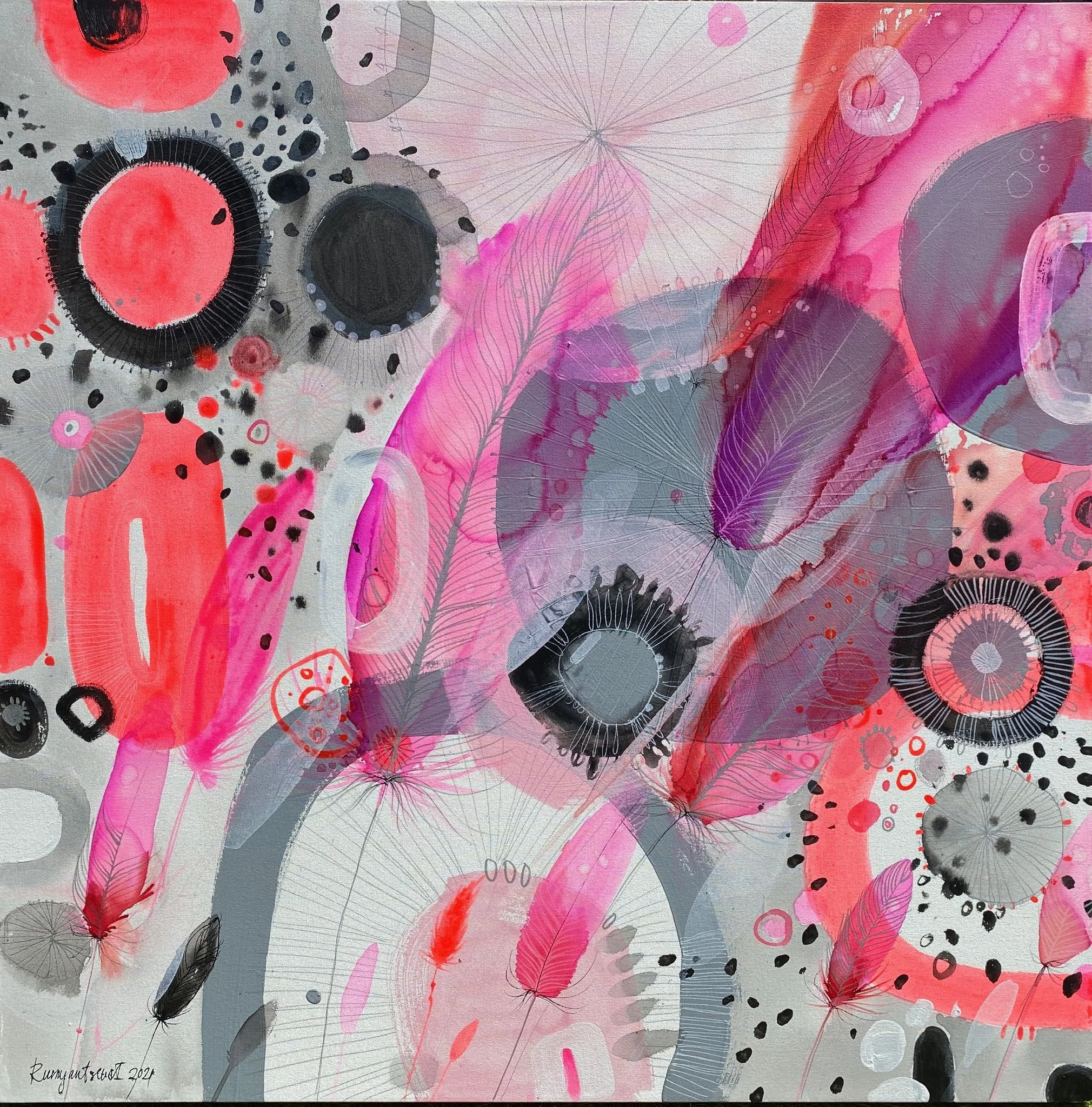 Pink Collage - Original Contemporary Abstract Art by Irina Rumyantseva