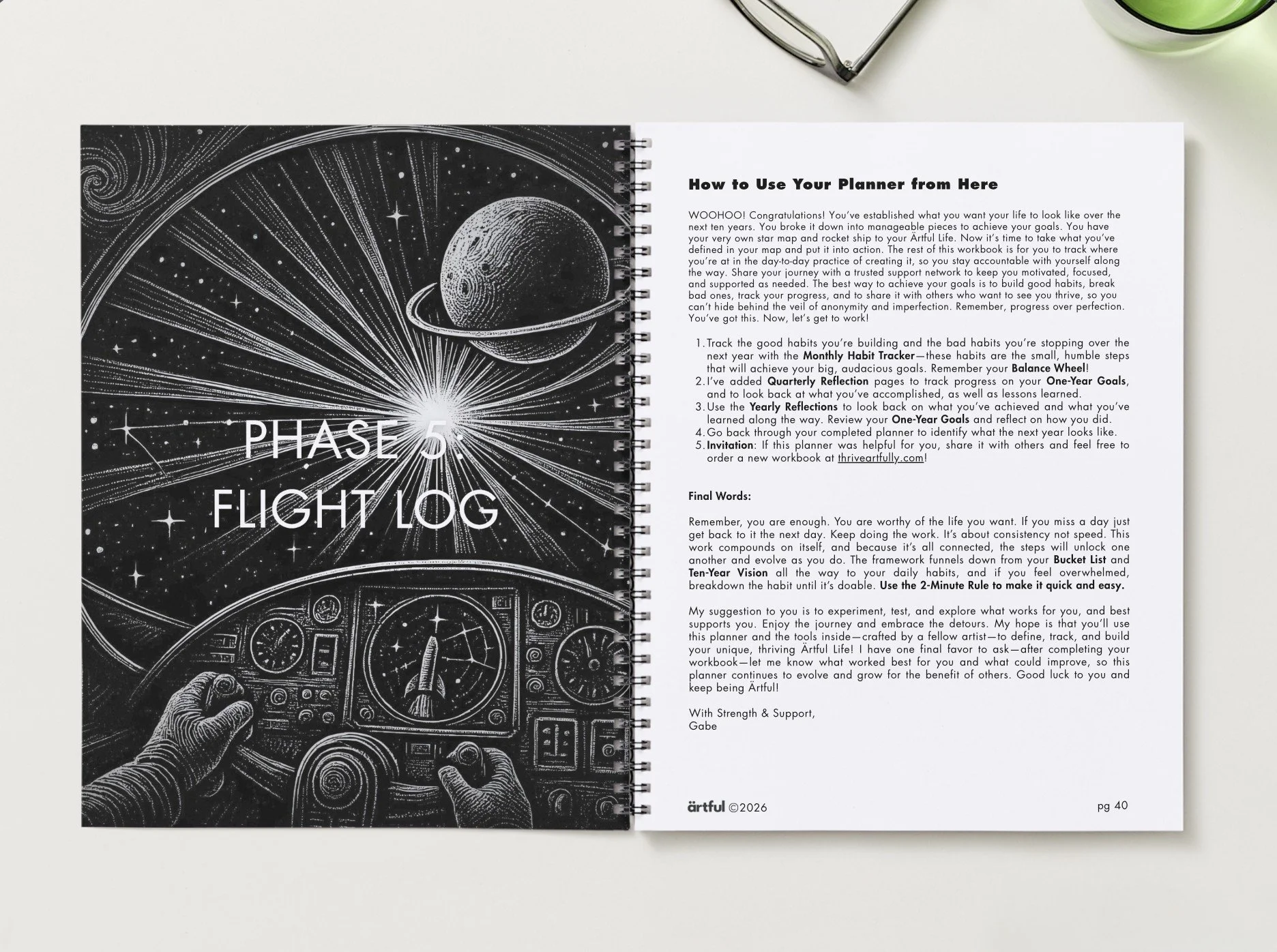 Artful Life Planner - Flight Log and How to Use Your Planner pages