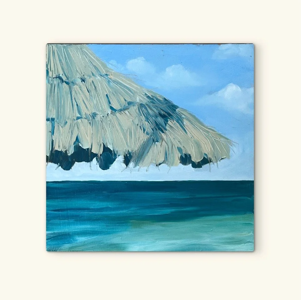 Aruba: Beach Hut View, 12" x 12", Framed, Oil Painting