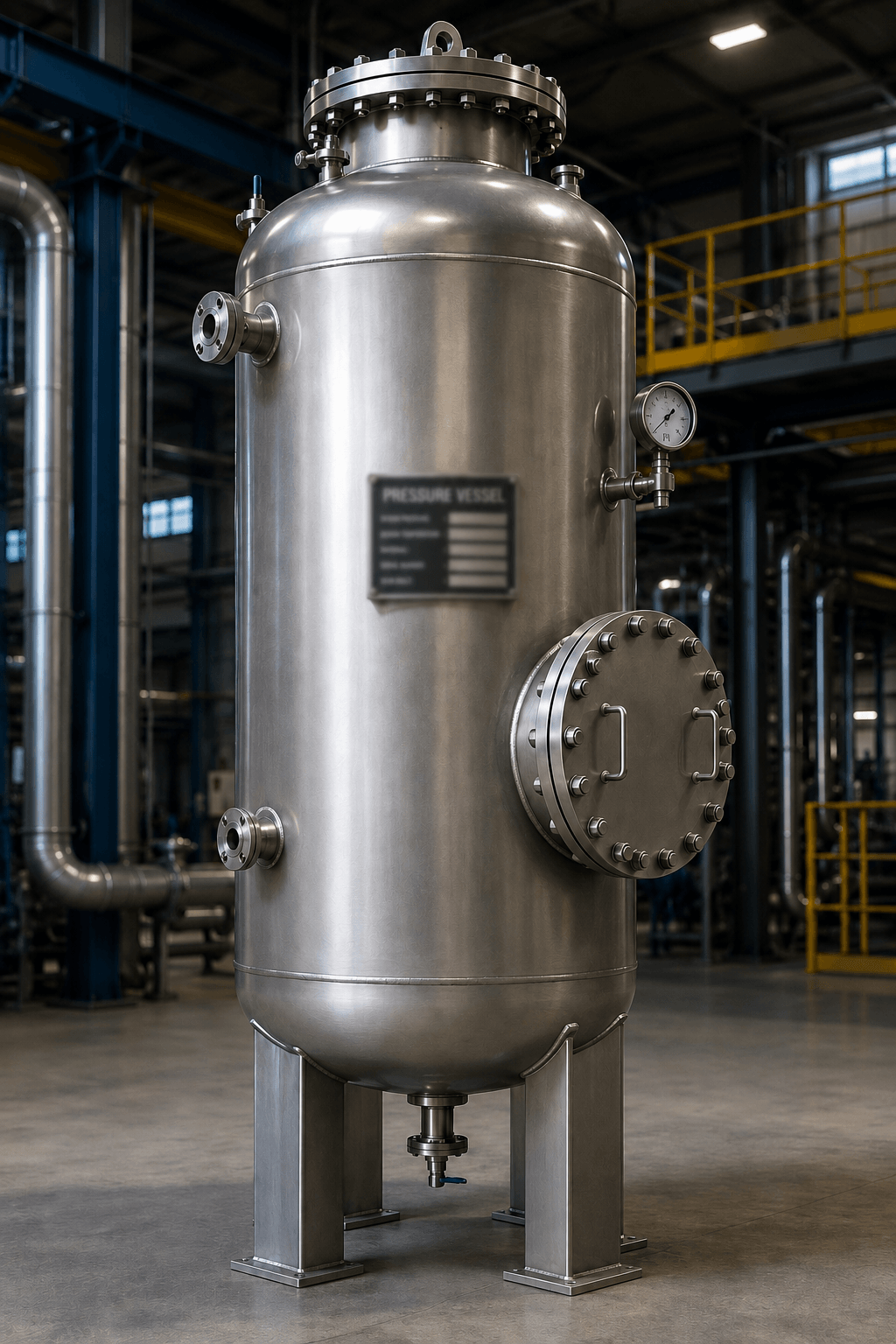 Custom pressure vessel fabricated by Melting Point LLC using precision welding and high-quality steel to meet strict industrial performance standards.