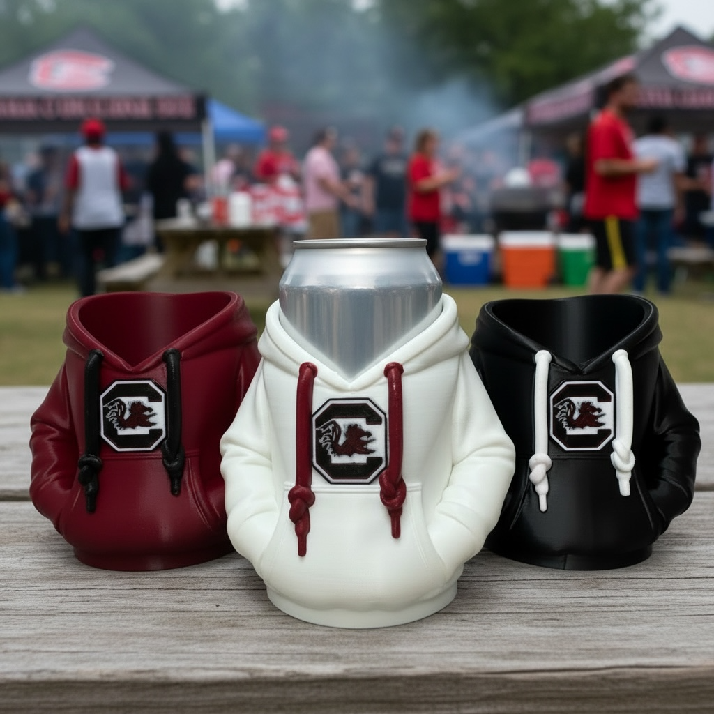 Officially Licensed Gamecock Hoodie Koozie | 3D-Printed Can Holder, Desk Organizer