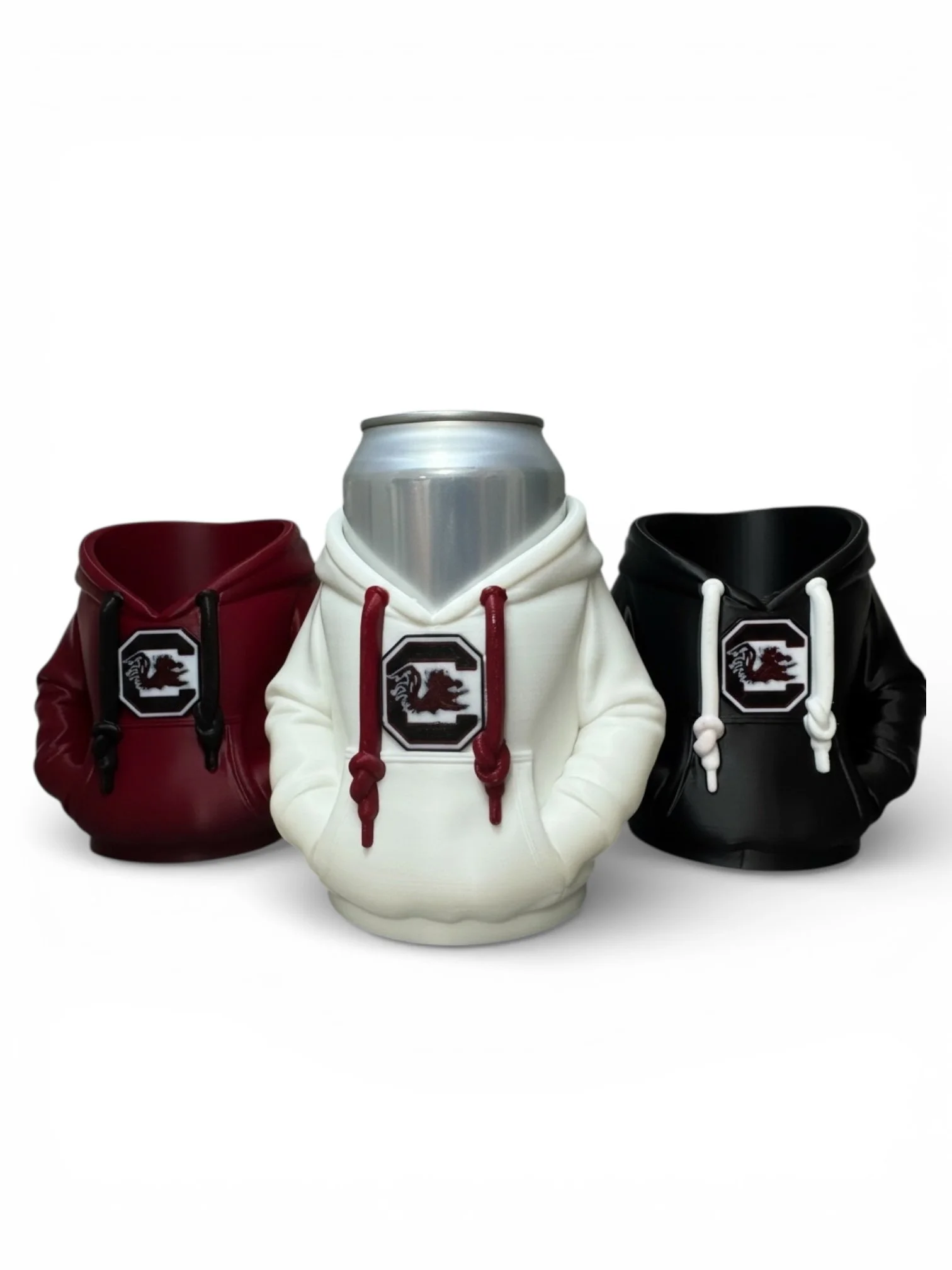 GAMECOCK HOODIE CAN HOLDER 3 COLORS WITH CAN AND WHITE BACKGROUND.jpeg