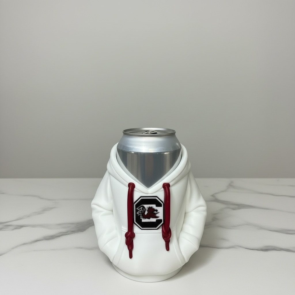 GAMECOCK HOODIE CAN HOLDER WHITE WITH CAN ON MARBLE COUNTER.png