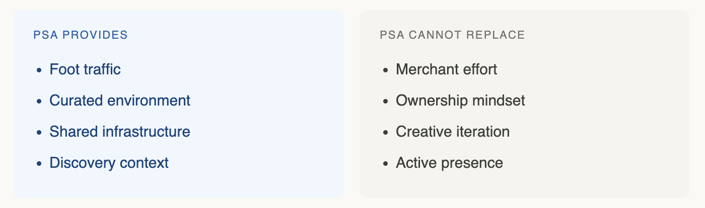 Comparison chart with two columns titled 'PSA Provides' and 'PSA Cannot Replace' listing key points about PSA