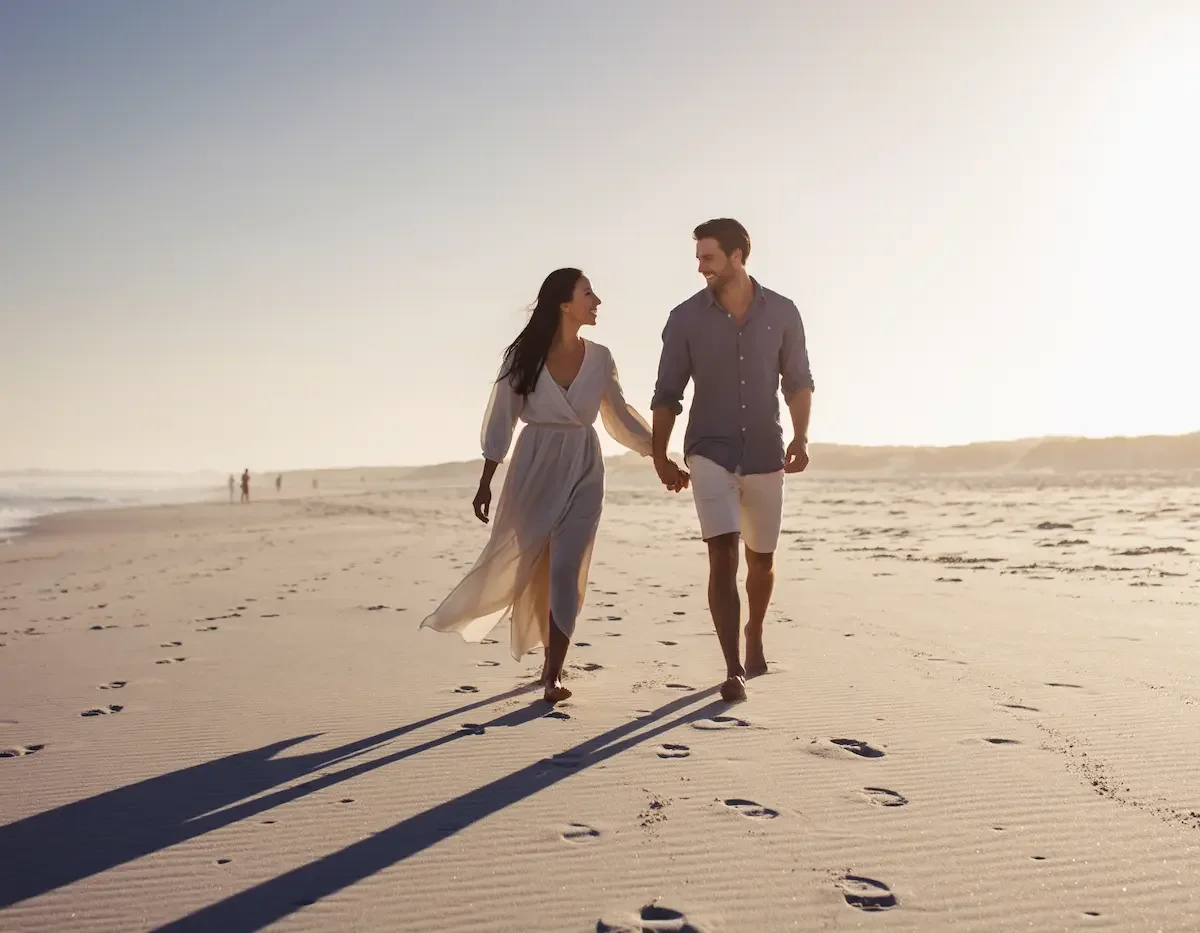 Couple walking on the beach on their journey to find hope after loss and grieving.