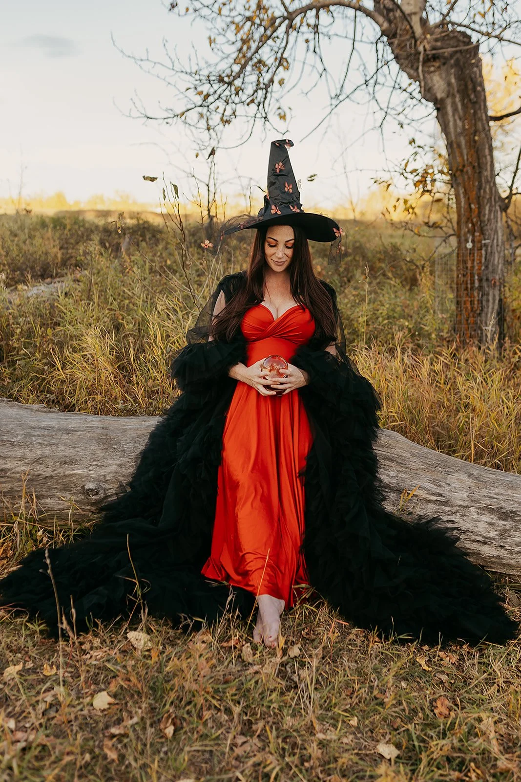 Red Orange Infinity Dress with Black Robe Combo (XS-XL)