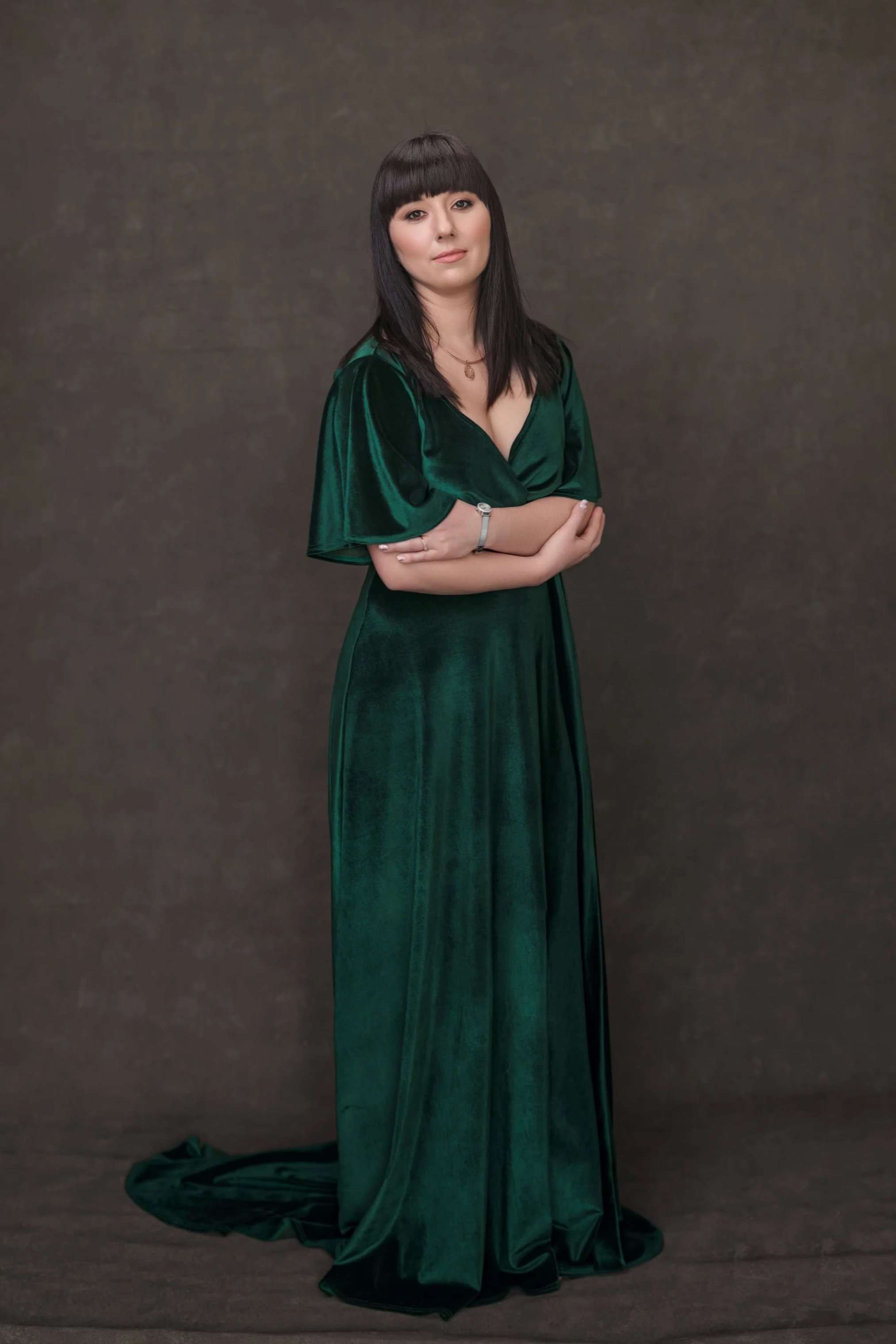 Green Velvet Dress with Wrapped Sash Belt (S-M)
