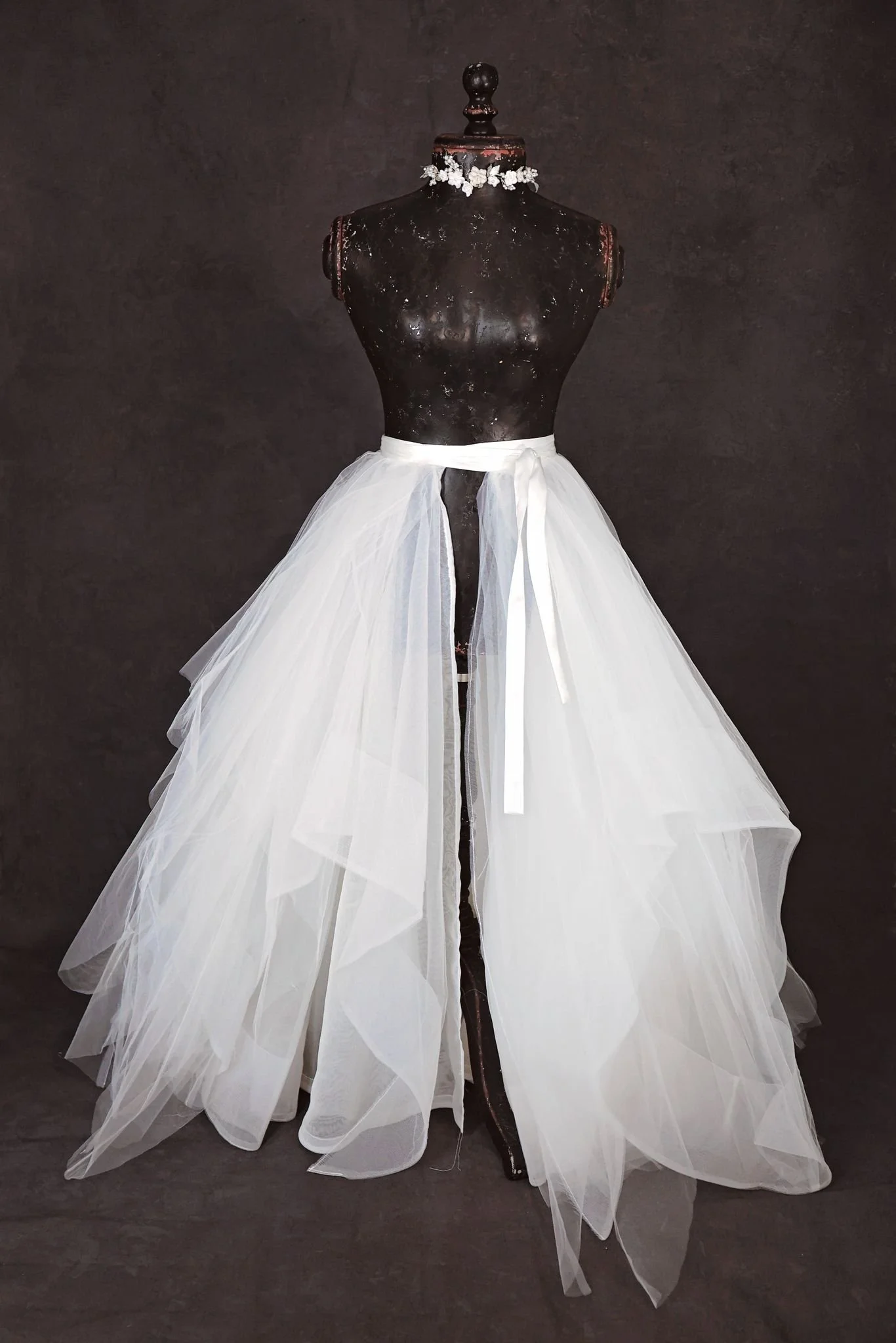 White layered tulle skirt that can be worn with rental dresses