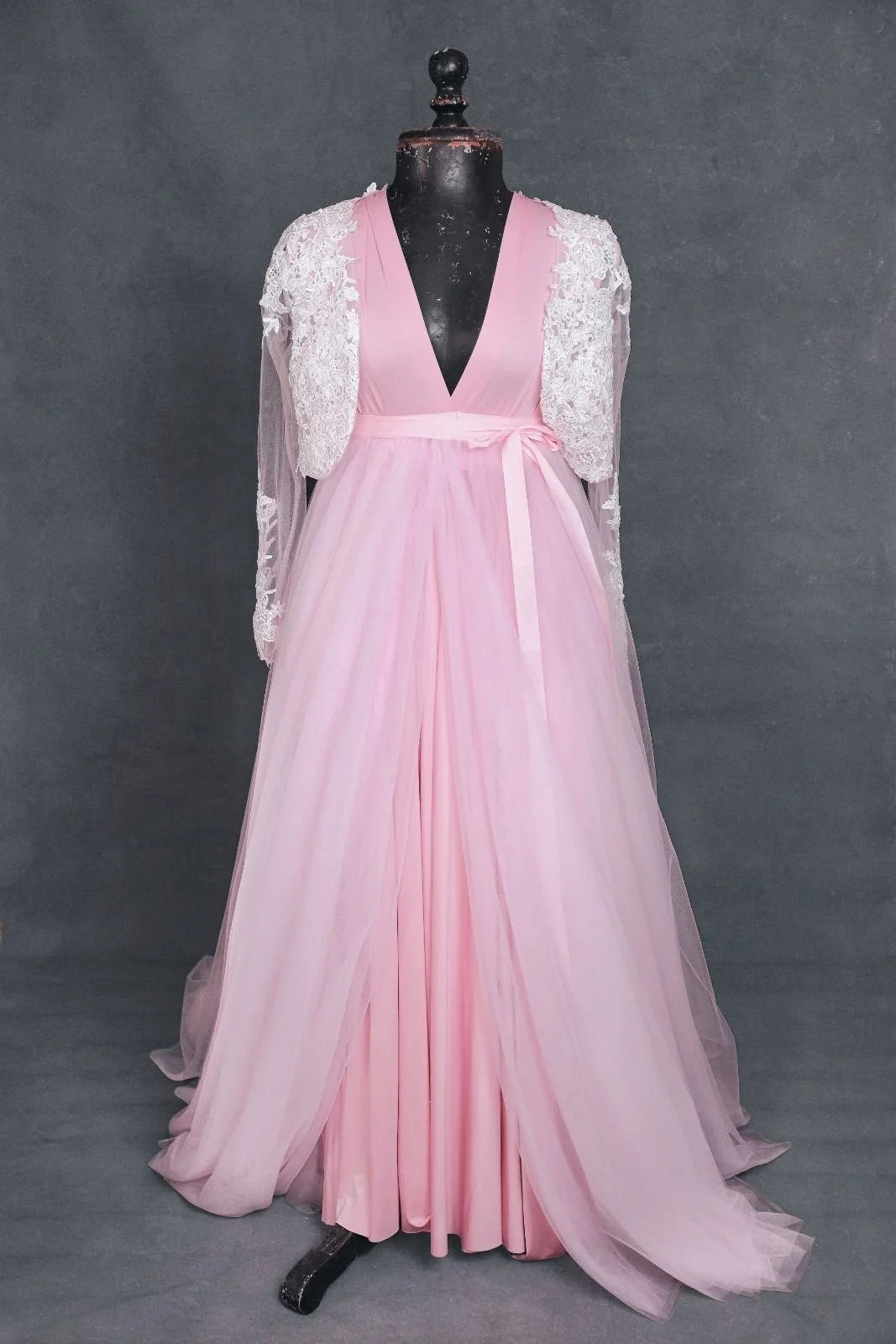 Pink Infinity Dress with Tulle Tail and Lace Coat (XS-L)