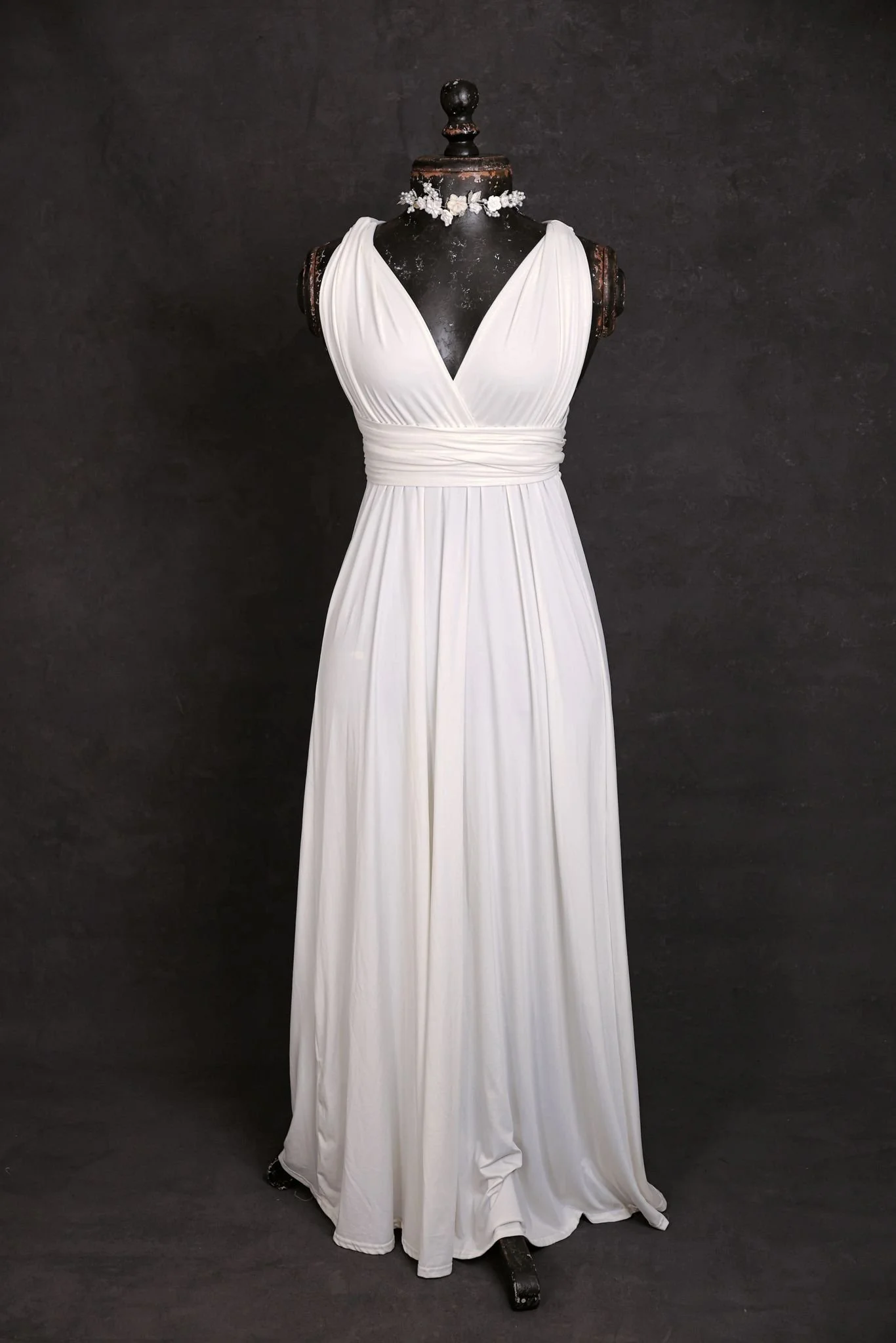White maternity and engagement floor length maxi infinity dress