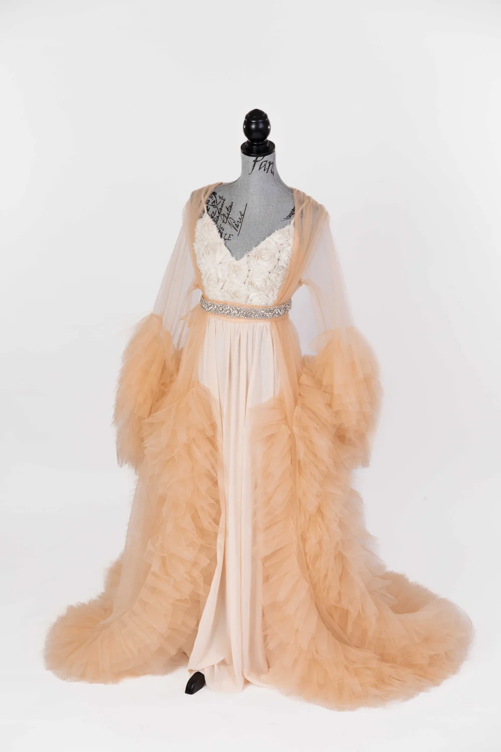 beige wedding dress bridesmaid V-Neck Champagne A-Line Bridesmaid Dress with Slit  FancyVestido