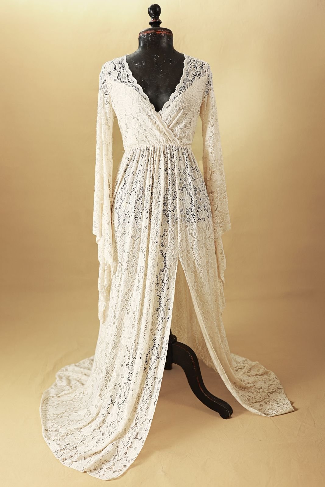Cream White Lace Side Slit Dress (XS-L)