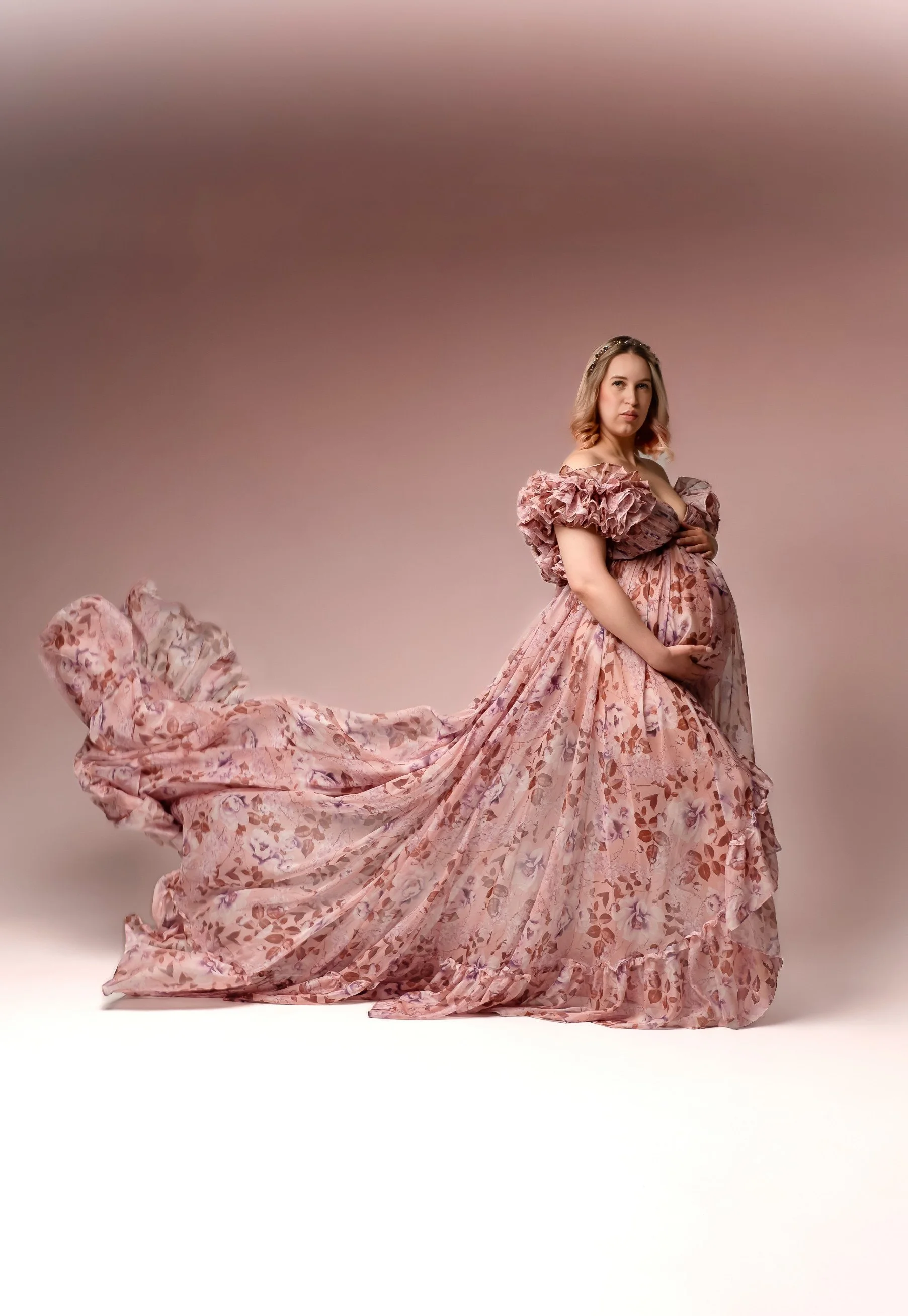 Dusty Pink Freeflowing Floral Organza Gown (XS-XL)