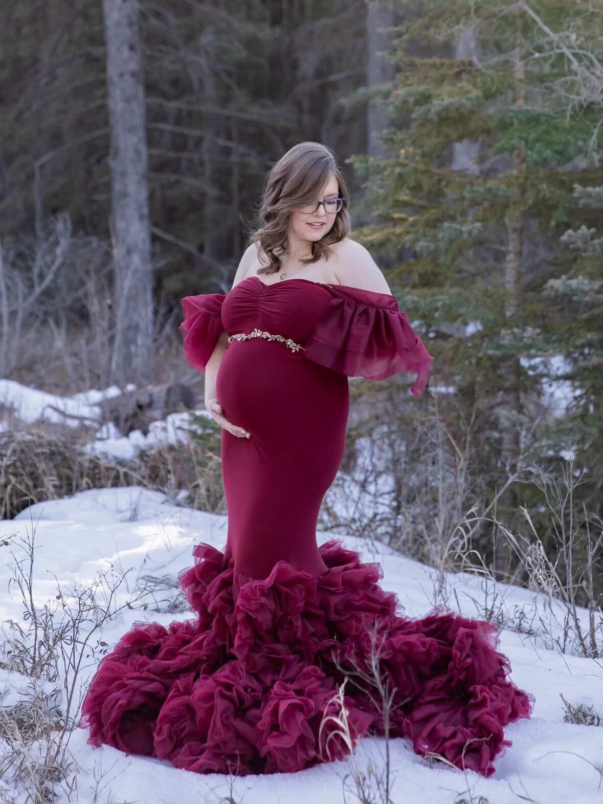 Red Mermaid Bodycon Gown with Tulle Train (S-L)