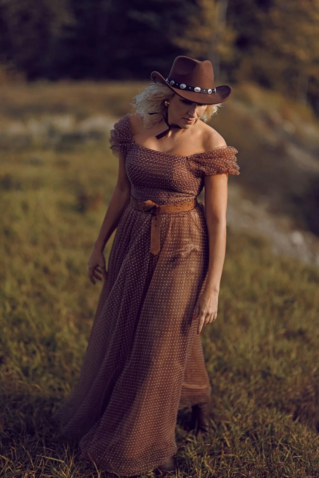 Rust Brown Tulle Gown with Polkadots (XS-M)