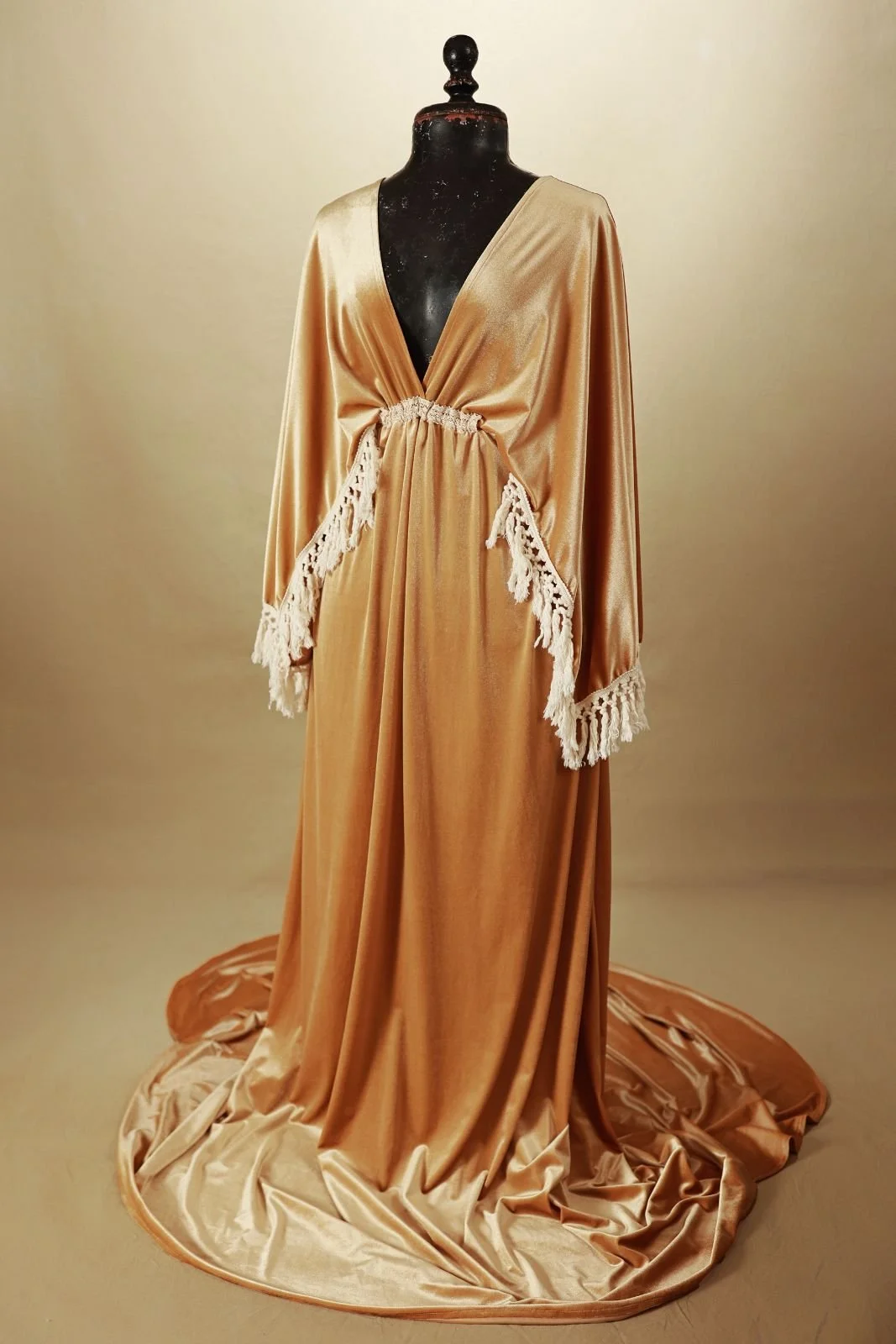 Golden Velvet Designer Gown with Open Back (XS-XL)