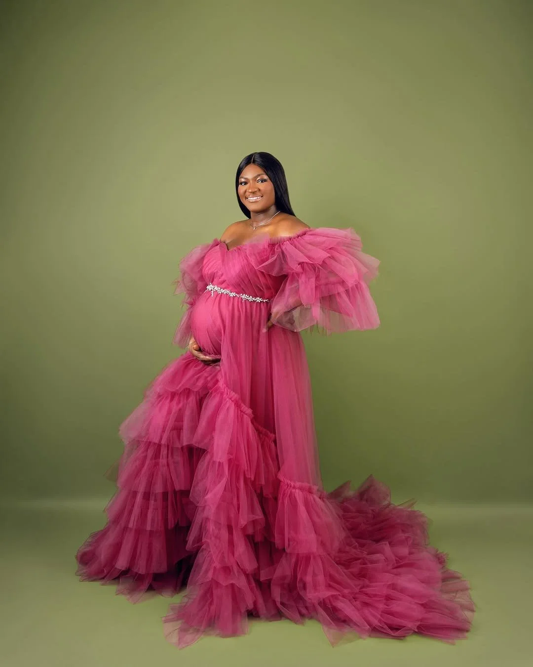 Pink Ruffled Tulle Strapless Gown (S-L)