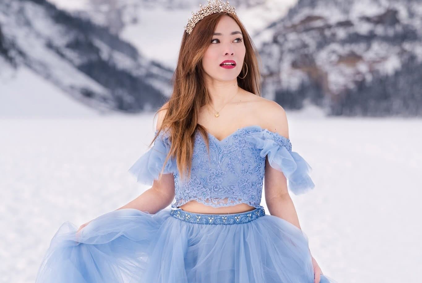 Sky Blue Two-piece Tulle Floor Length Gown (XS-M)