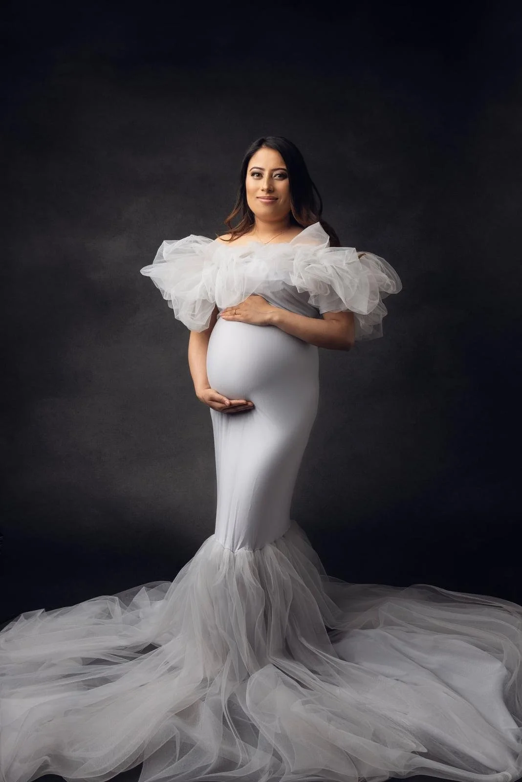 Grey Bodycon Gown with Tulle Mermaid Skirt (XS-XL)